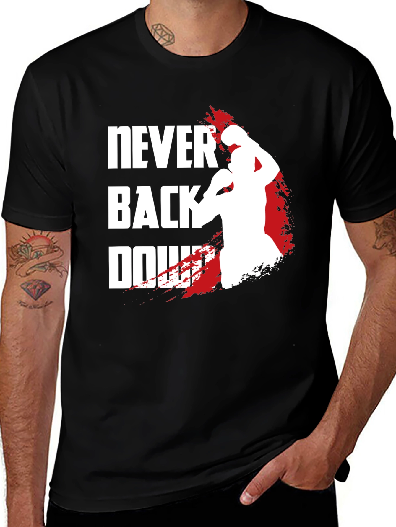 Variant 23 of Never Back Down Boxer Graphic Tee - Black