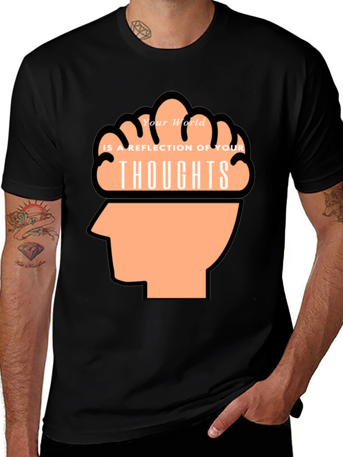 Variant 25 of Thoughtful Reflection Graphic Tee - Mens Black T-Shirt