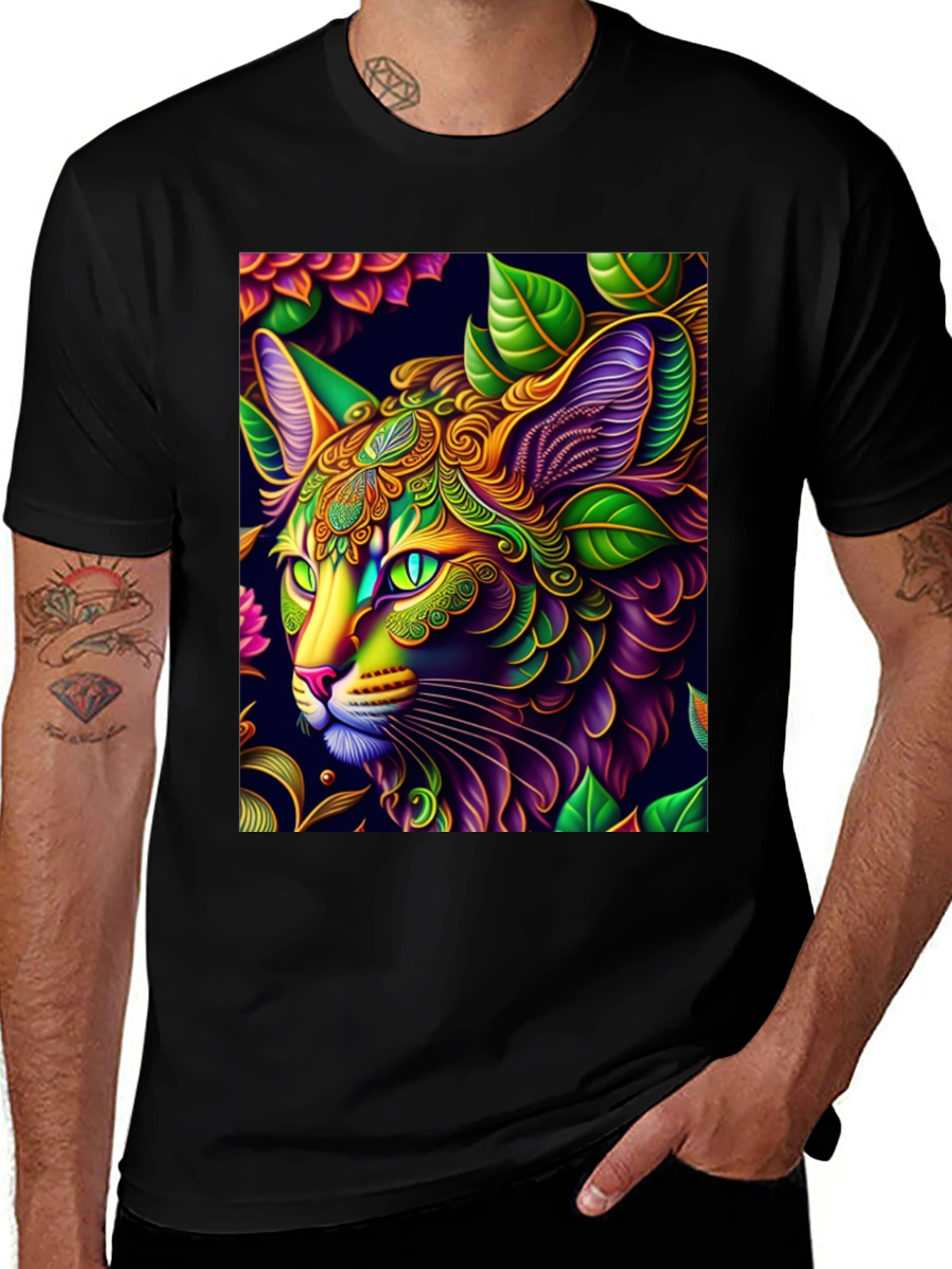 Variant 12 of Psychedelic Cat Graphic Tee - Unique Art T-Shirt