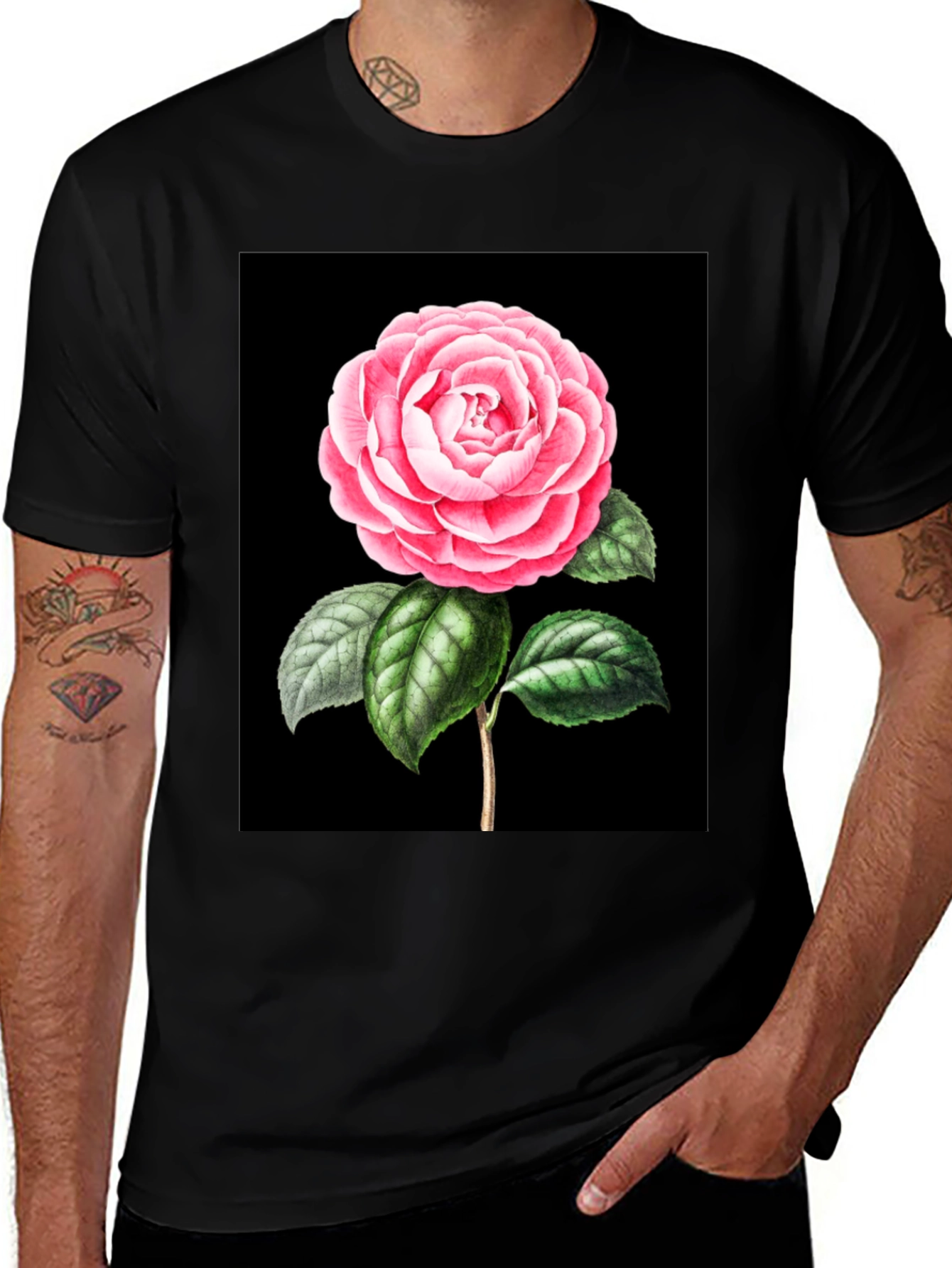 Variant 15 of Elegant Rose Graphic Tee - Black Cotton Blend