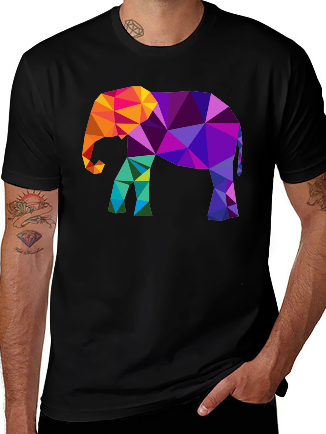 Variant 8 of Geometric Elephant Graphic Tee - Modern Men's Black T-Shirt