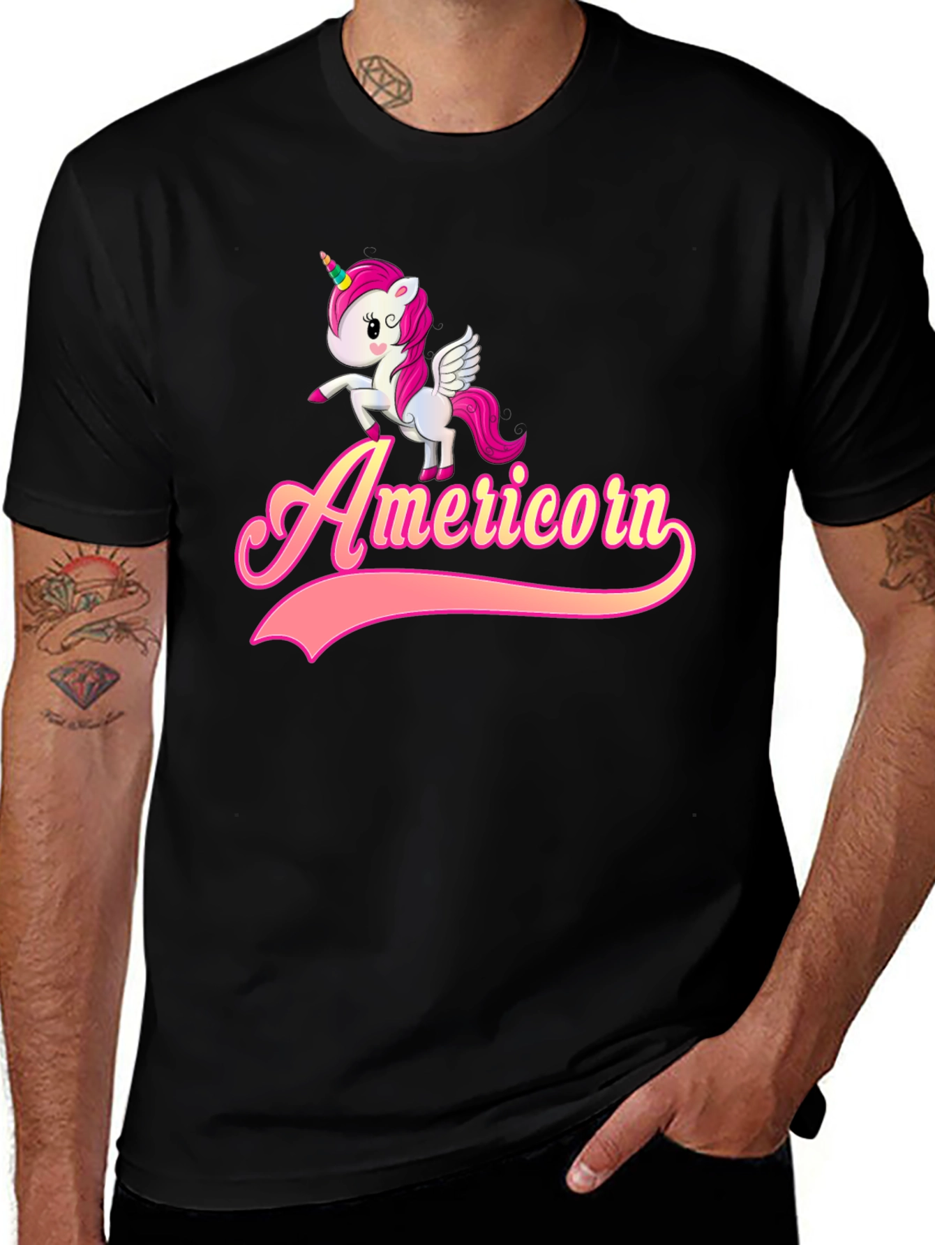 Variant 7 of Americorn Graphic T-Shirt - Pink Unicorn Novelty Tee