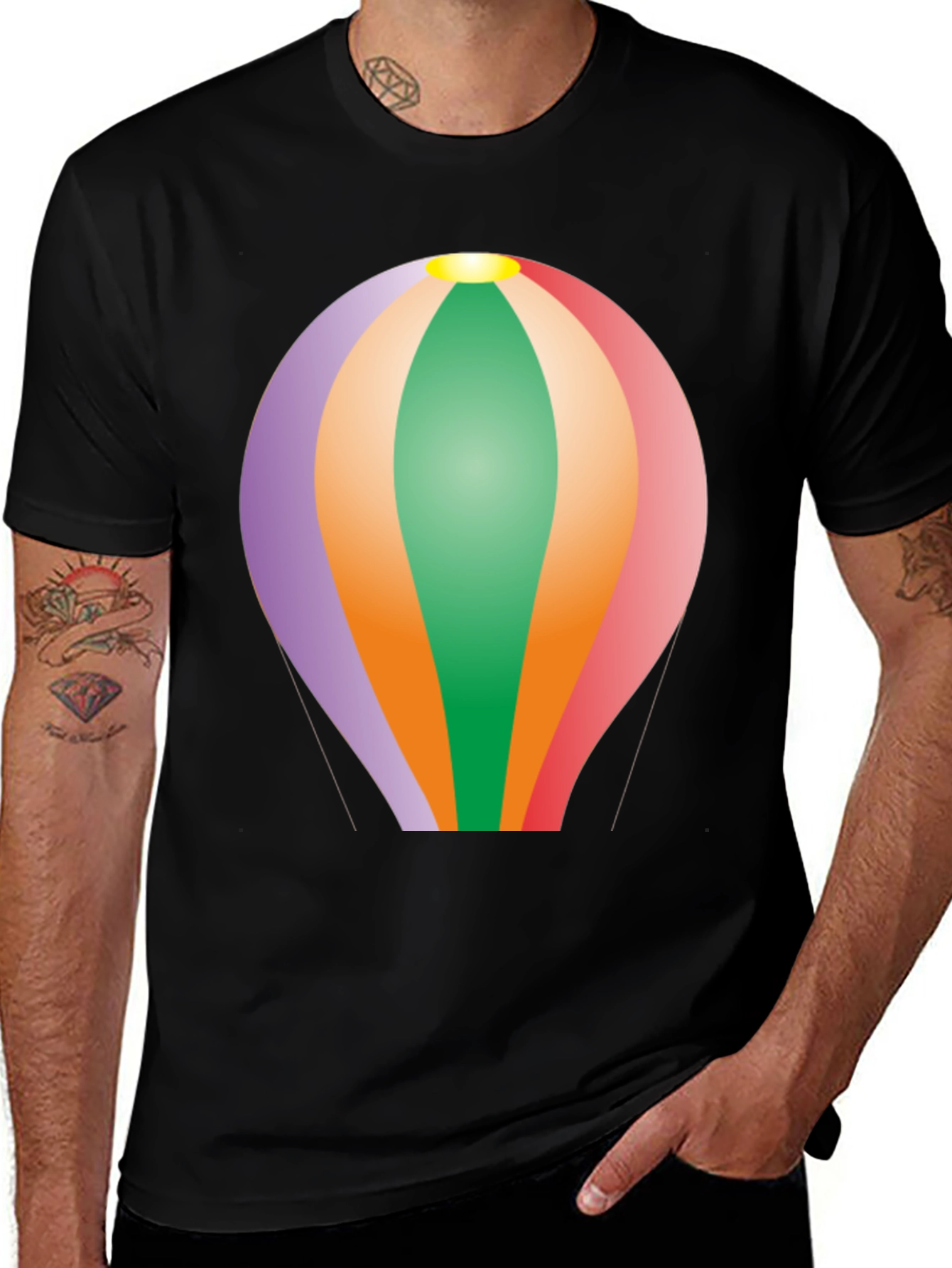 Variant 9 of Colorful Hot Air Balloon Graphic Tee - Black