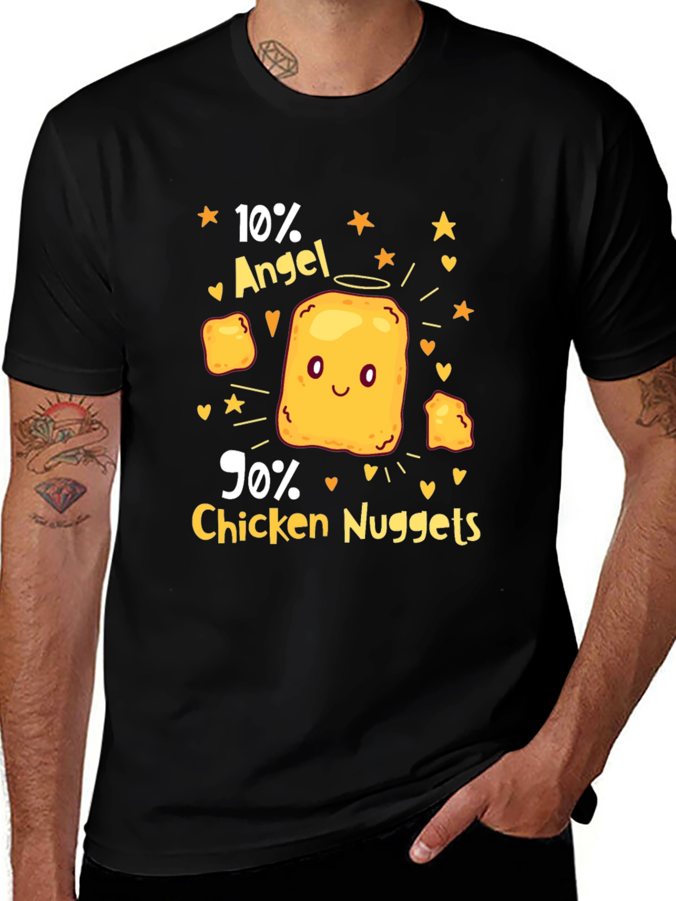 Variant 9 of Funny 10% Angel 90% Chicken Nuggets Black T-Shirt