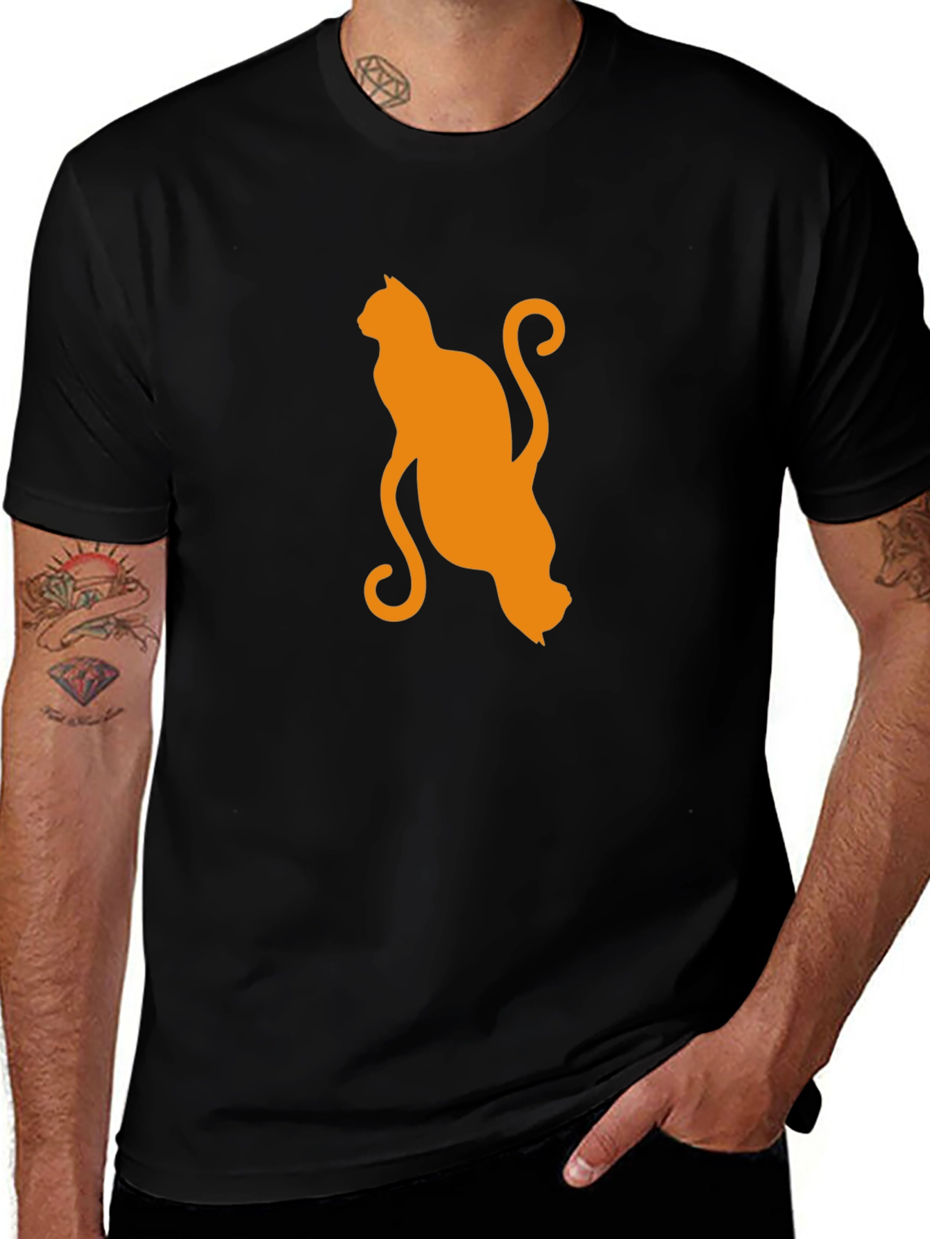 Variant 21 of Orange Cat Silhouette Black T-Shirt