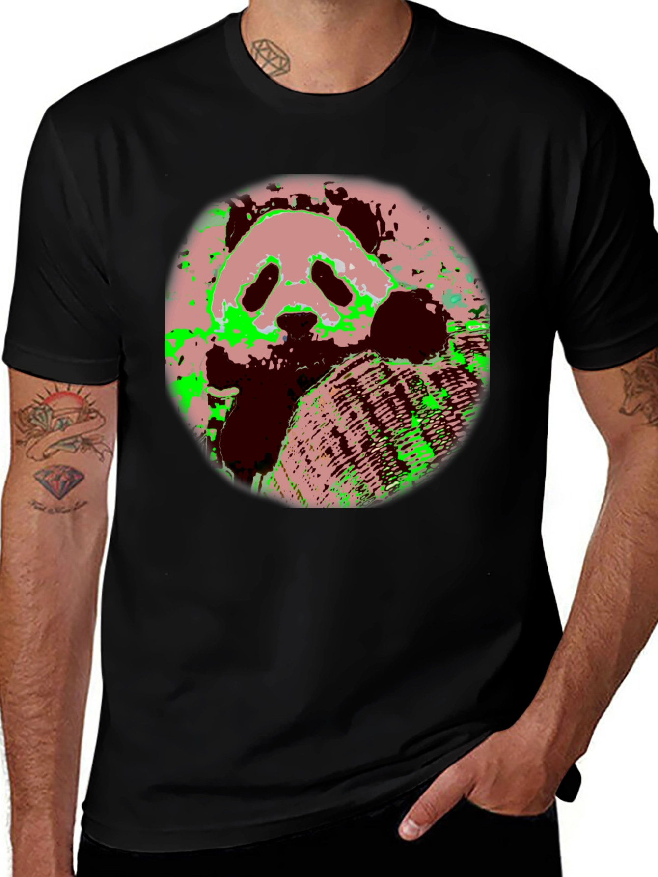 Variant 9 of Panda Print Black T-Shirt - Unique Graphic Tee