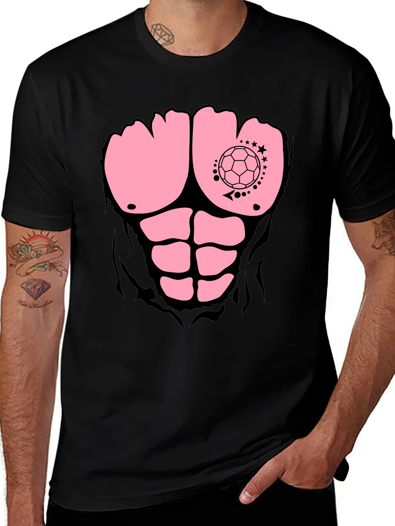 Variant 25 of Funny Abs & Ball Print Men's Black T-Shirt