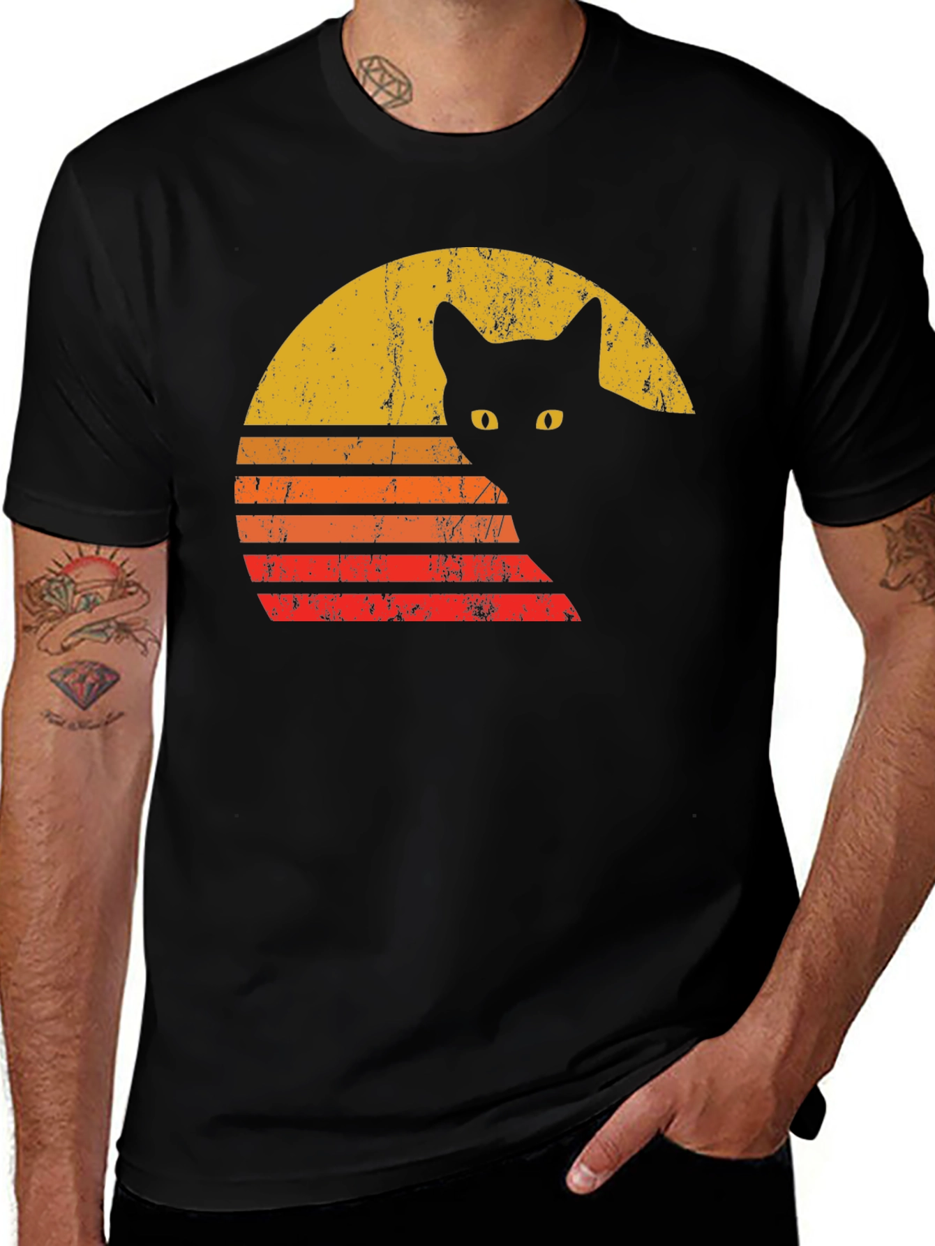 Variant 8 of Retro Cat Sunset Graphic T-Shirt