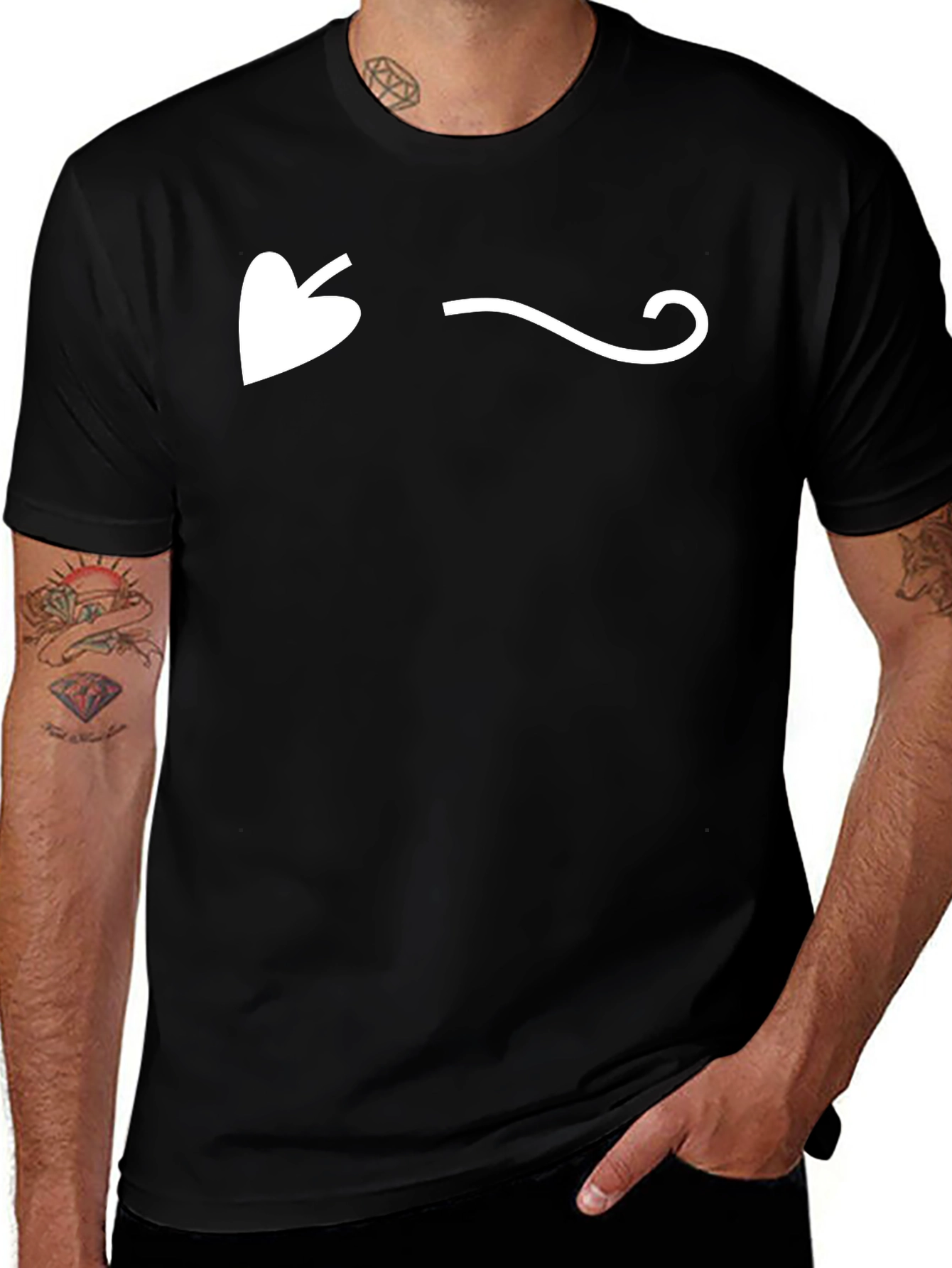 Variant 30 of Men's Black T-Shirt with Heart & Swirl Graphic