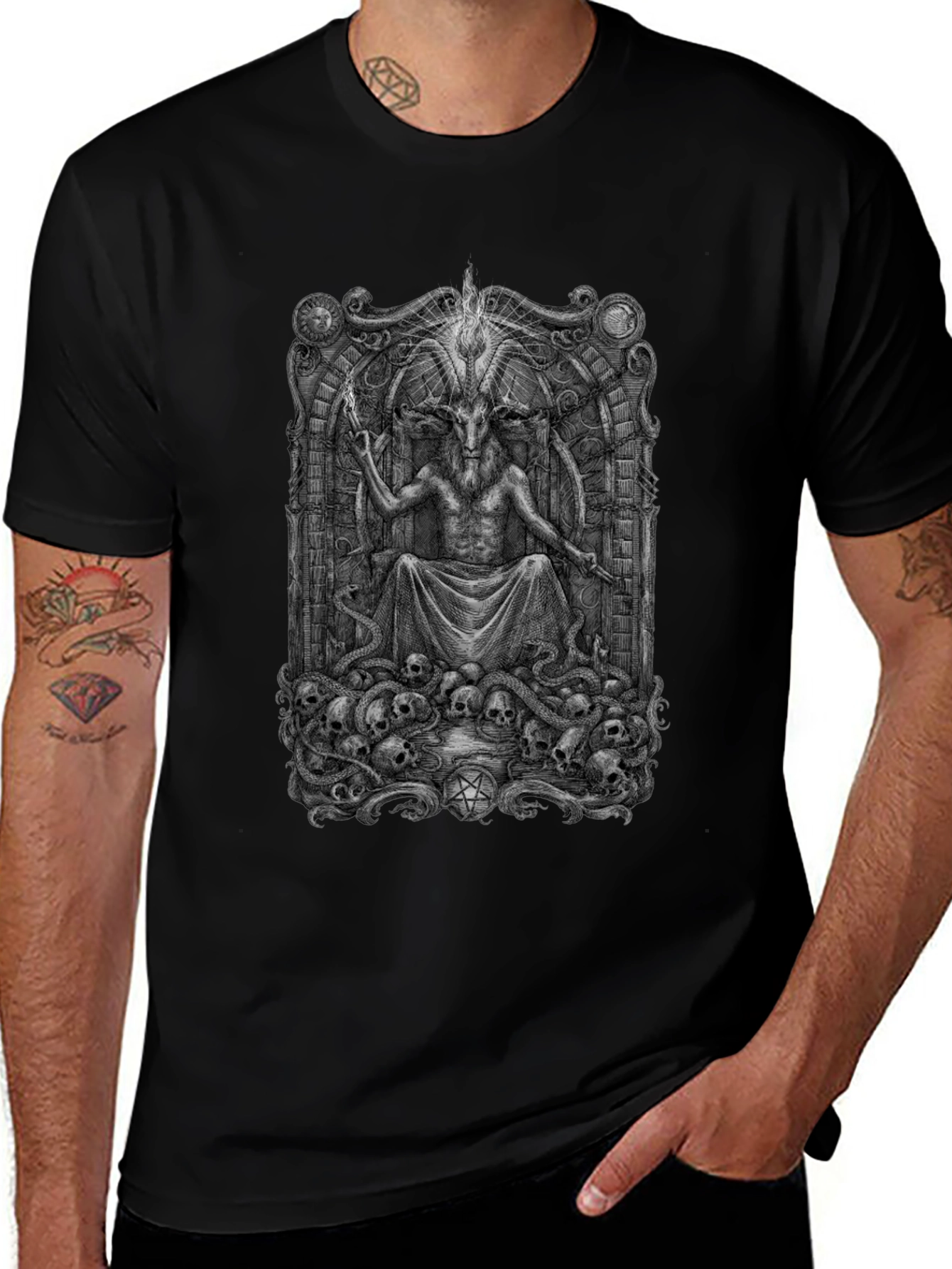 Baphomet Throne Graphic T-Shirt - Occult Style