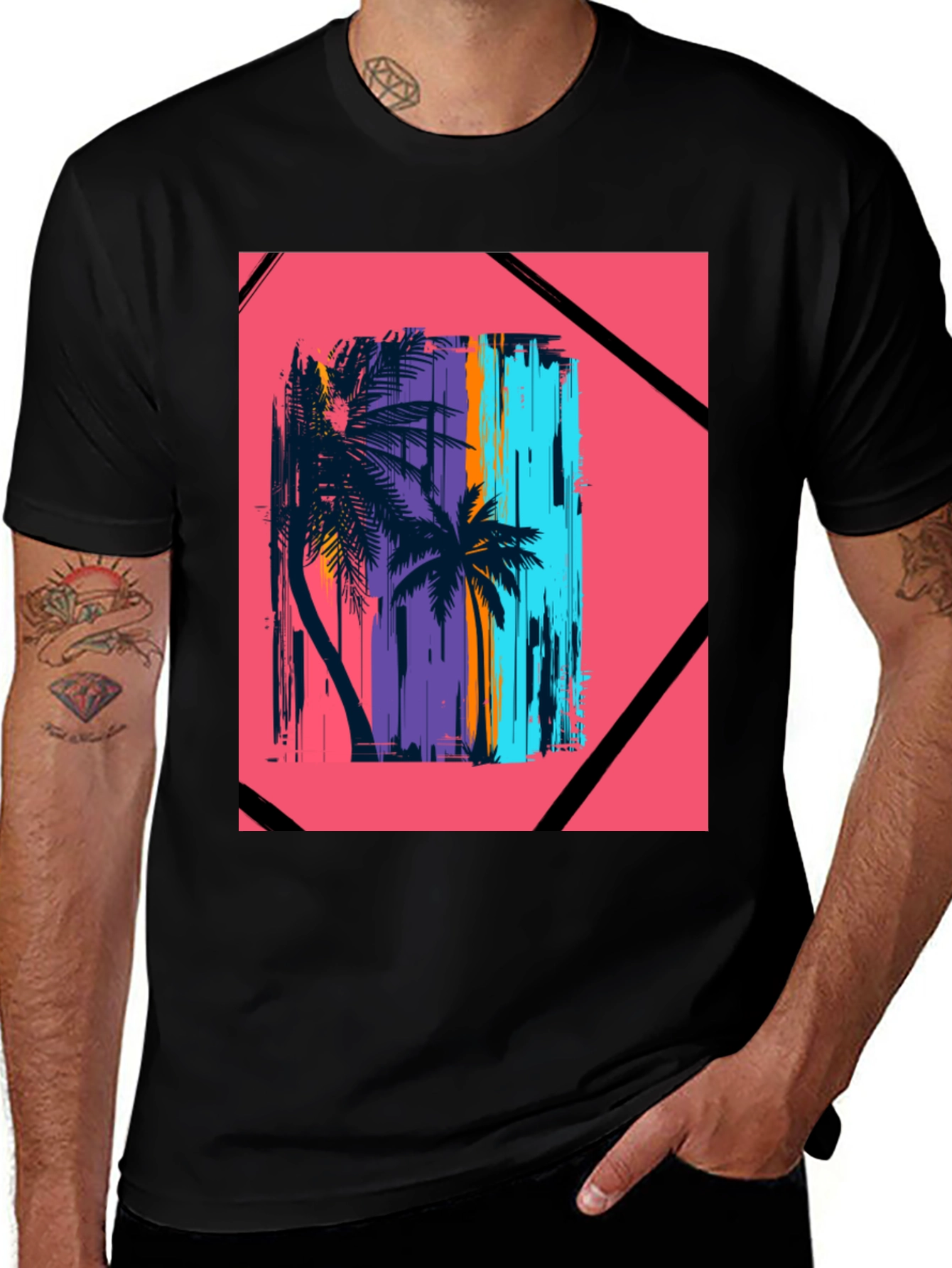 Variant 25 of Tropical Palms Graphic Tee - Black T-Shirt