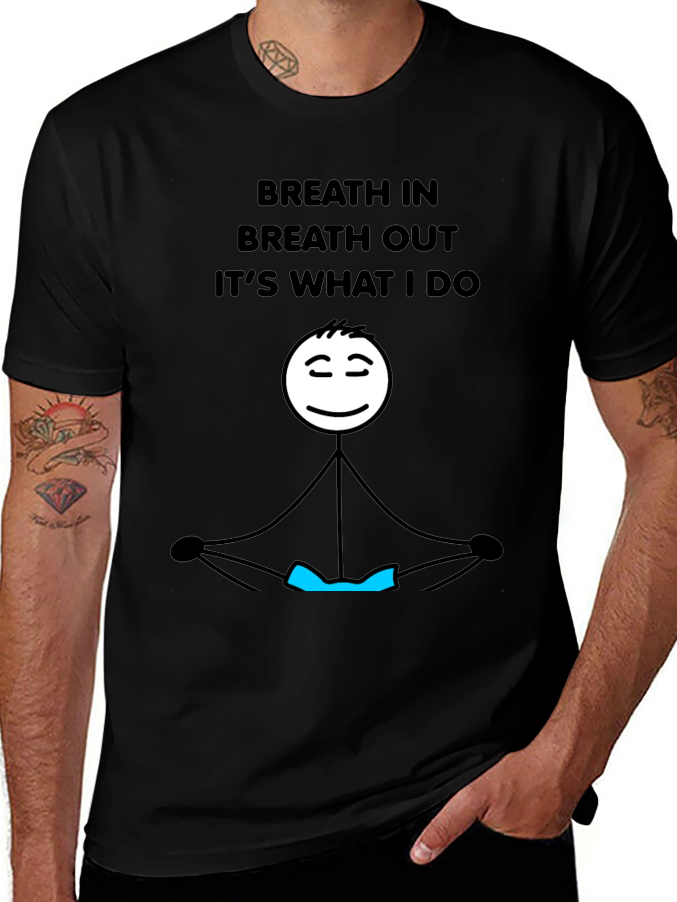 Variant 30 of Breathe In Breathe Out Funny Yoga Meditation Stick Figure T-Shirt