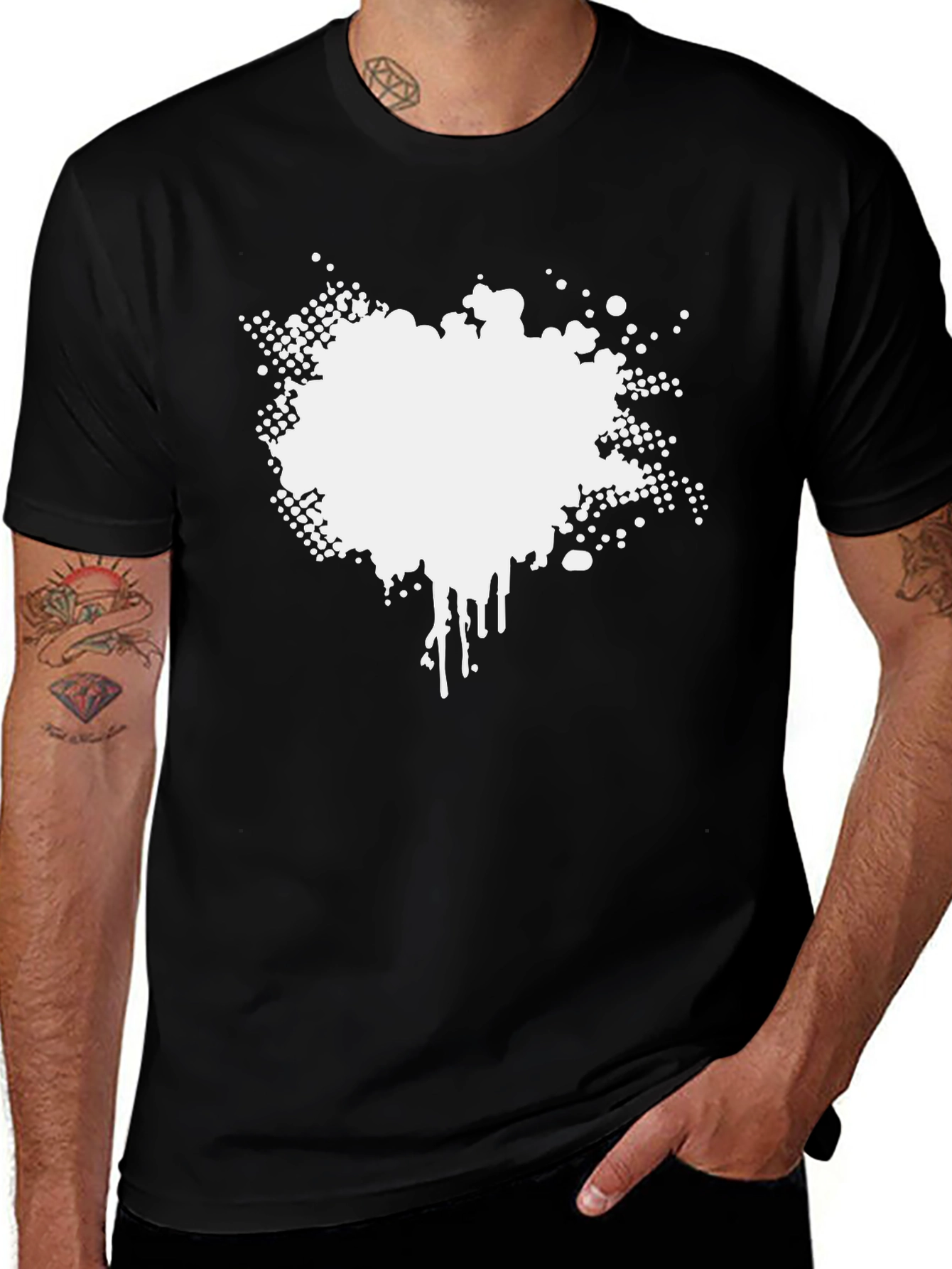 Variant 18 of Men's Black Graphic Tee - Abstract White Print
