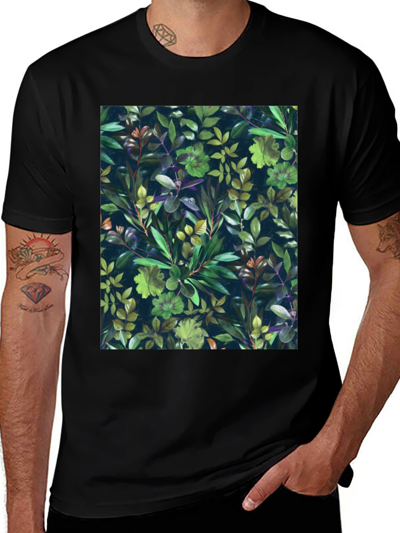 Variant 11 of Botanical Print Black T-Shirt