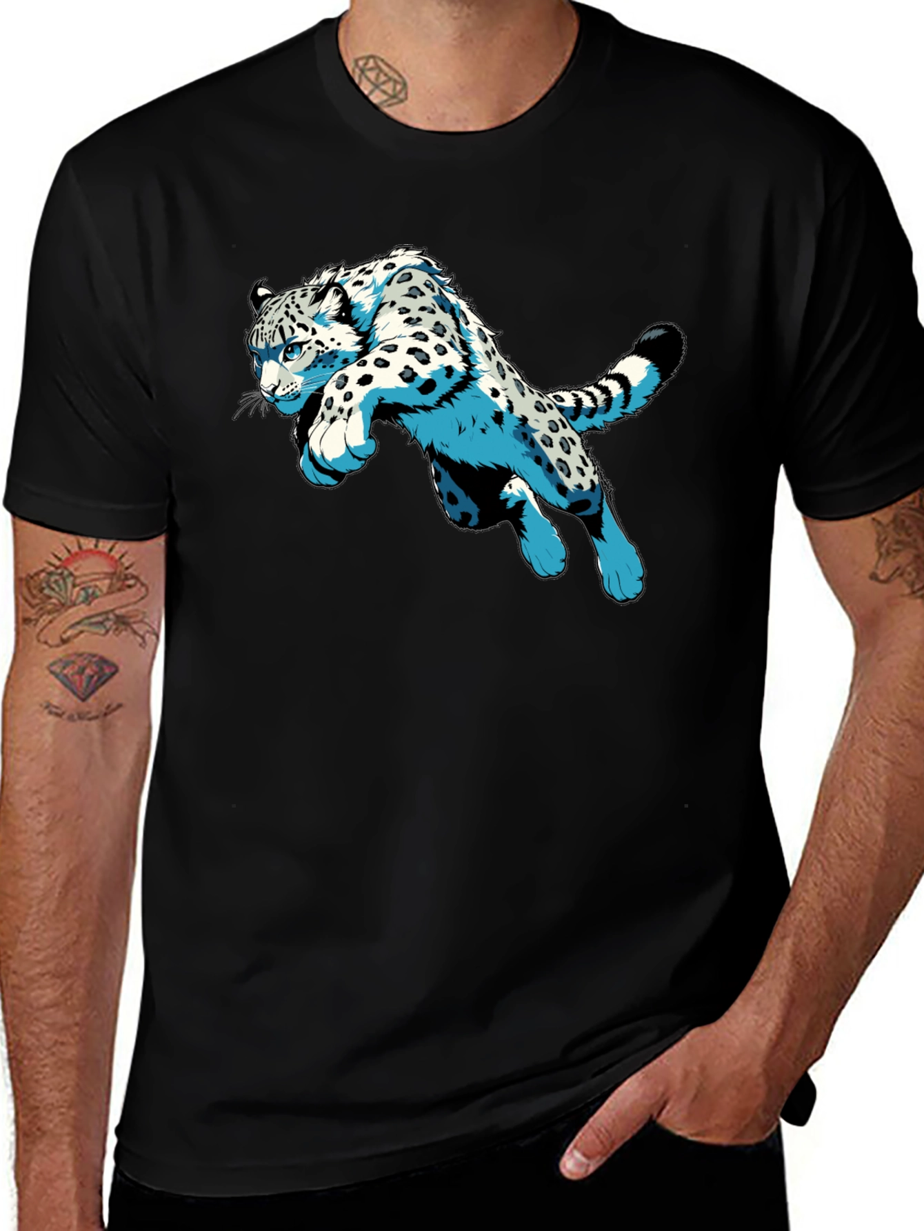 Variant 29 of Snow Leopard Graphic Print Black T-Shirt