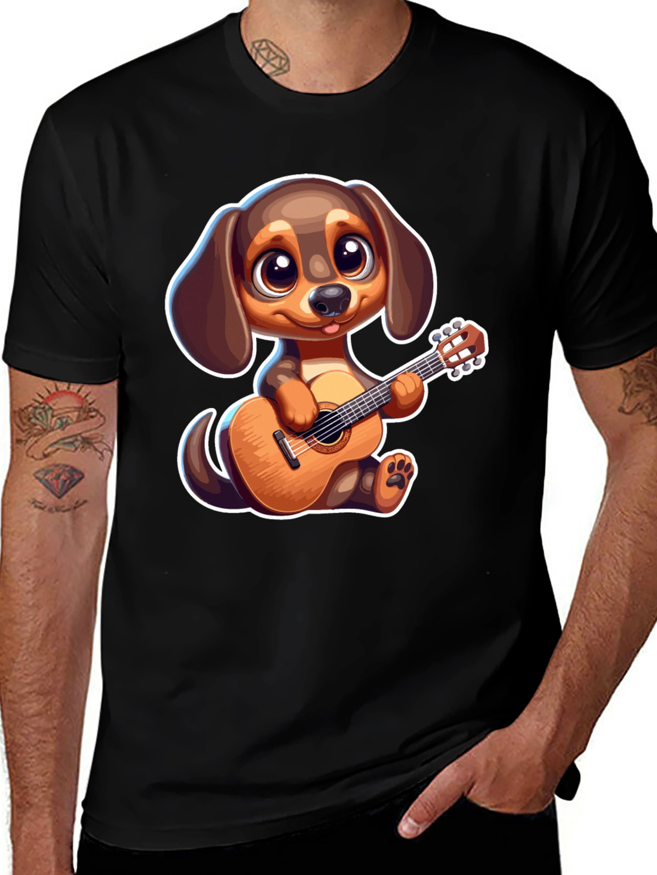Variant 25 of Cartoon Dog Playing Guitar T-Shirt