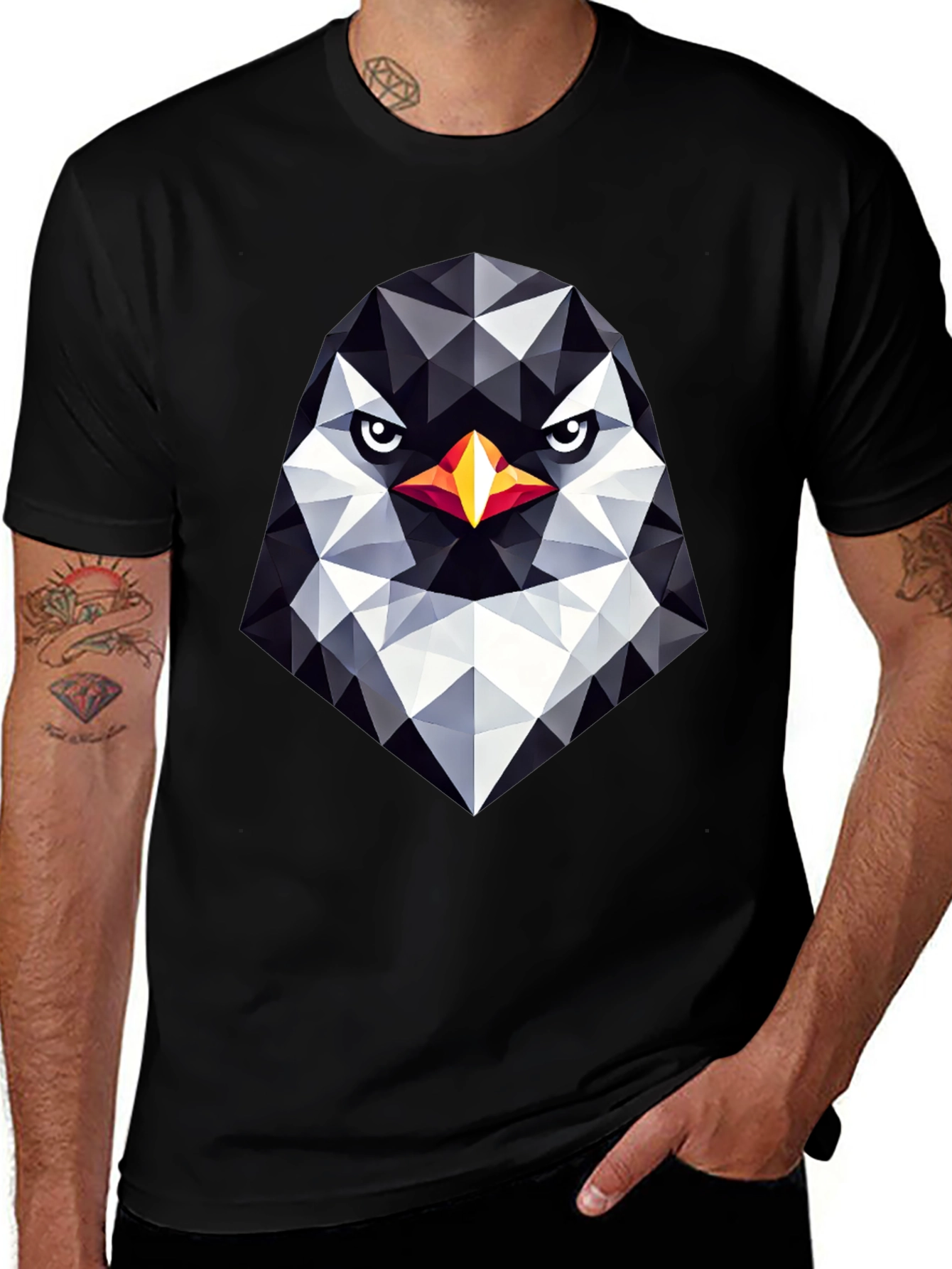 Variant 14 of Geometric Penguin Head Black T-Shirt