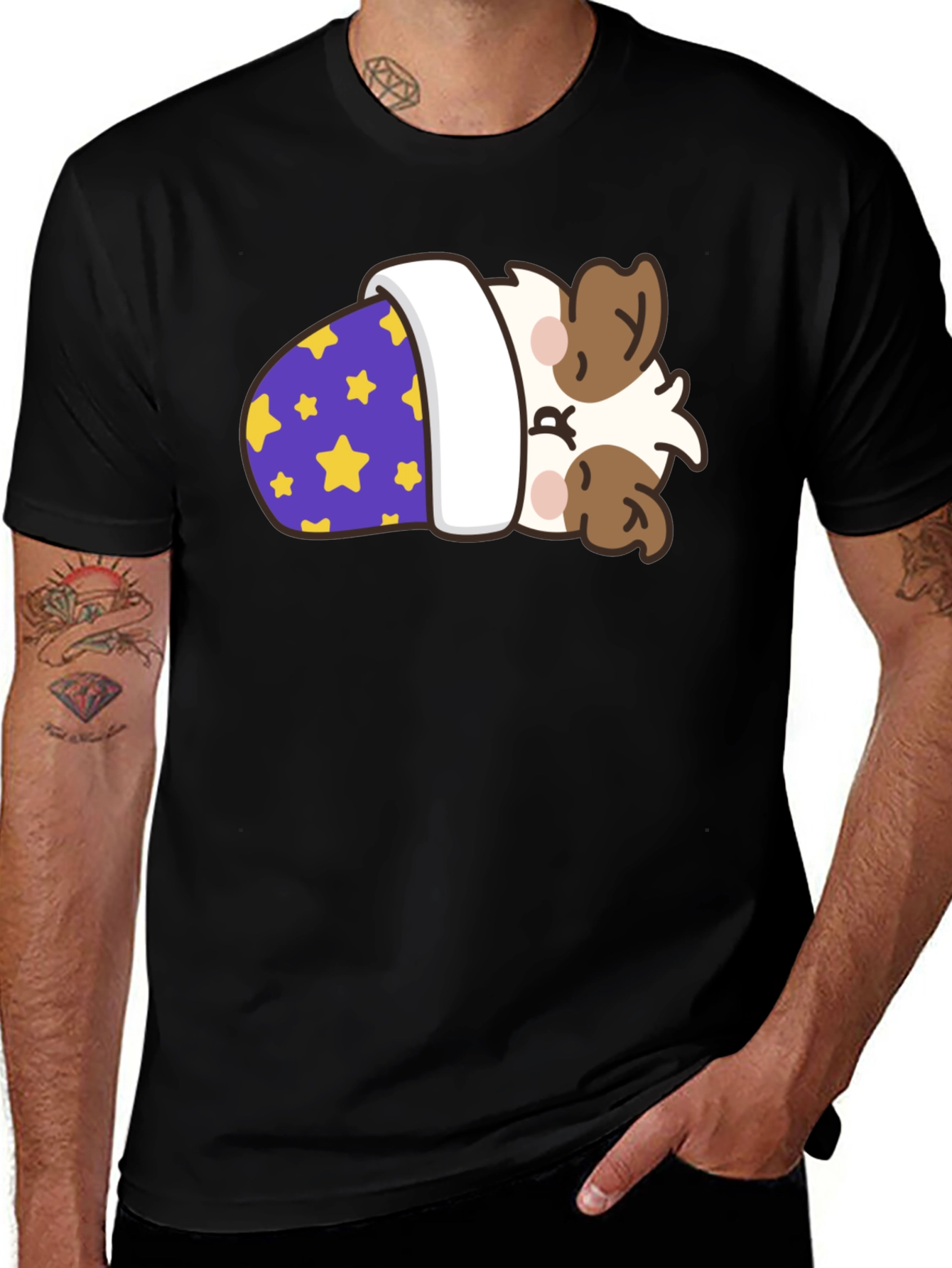Variant 12 of Sleeping Dog Tee: Cute Cartoon Puppy in Starry Nightcap