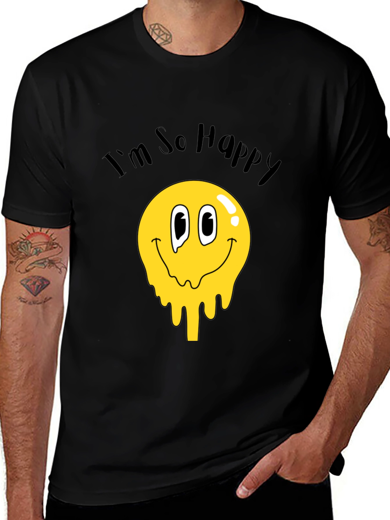 Variant 30 of Happy Face Drip Graphic T-Shirt - Trendy Crew Neck Tee