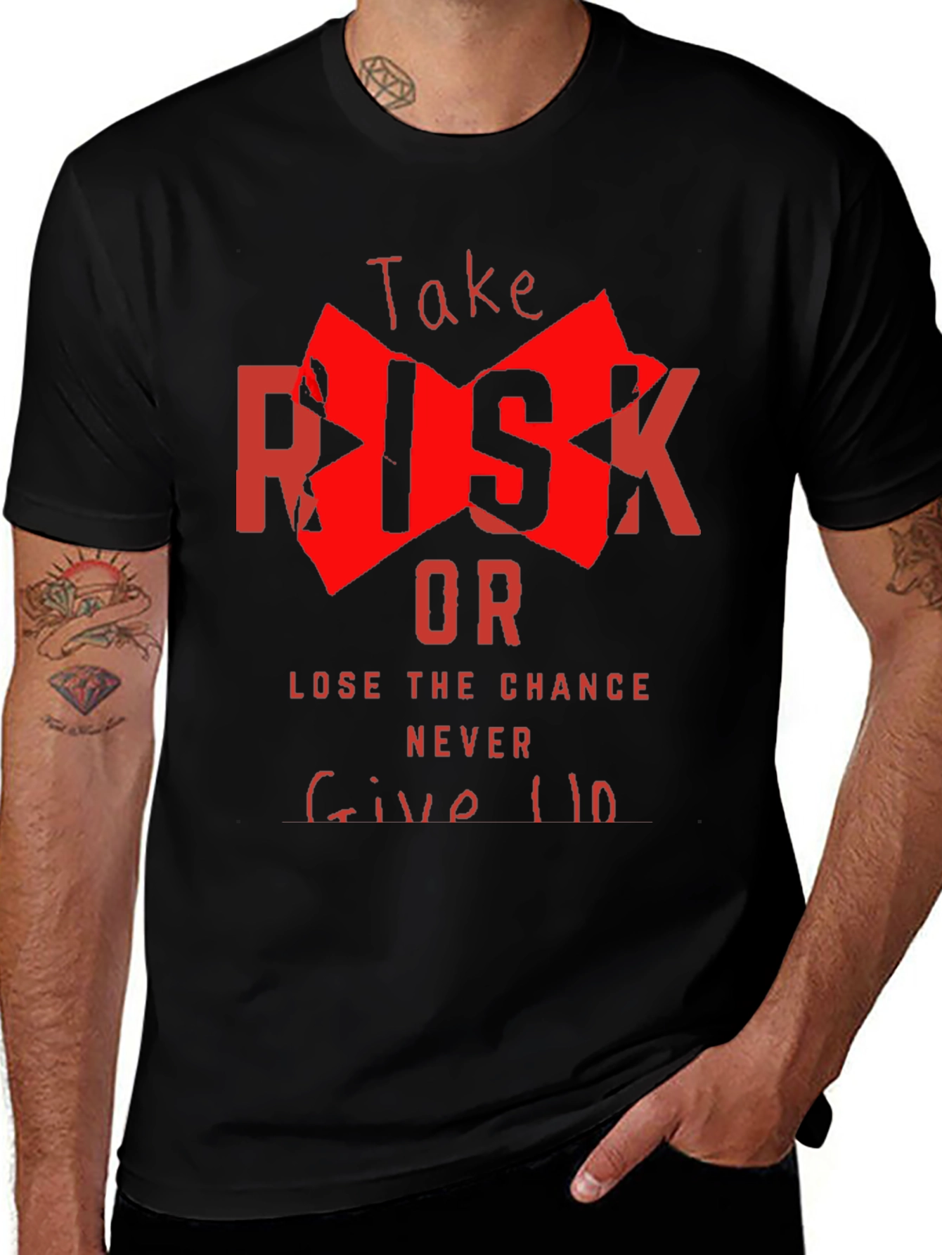 Variant 5 of Take Risk Graphic Tee - Never Give Up Shirt
