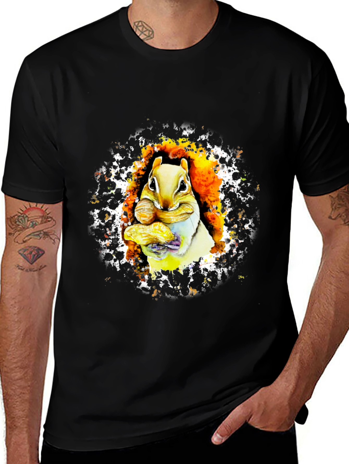 Variant 20 of Squirrel Eating Nut Graphic Black T-Shirt
