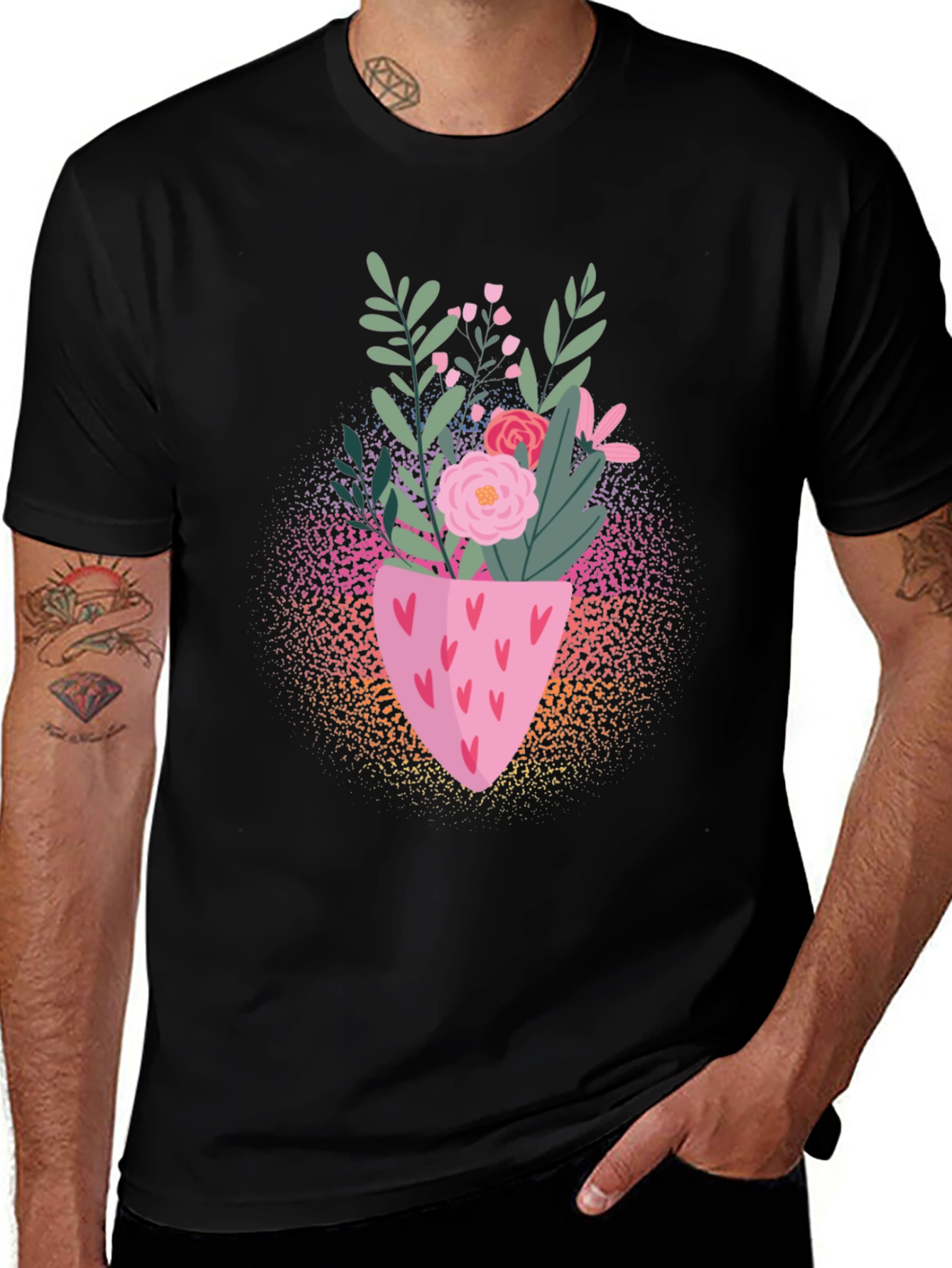Variant 23 of Floral Heart Vase Graphic Tee - Trendy Casual Top