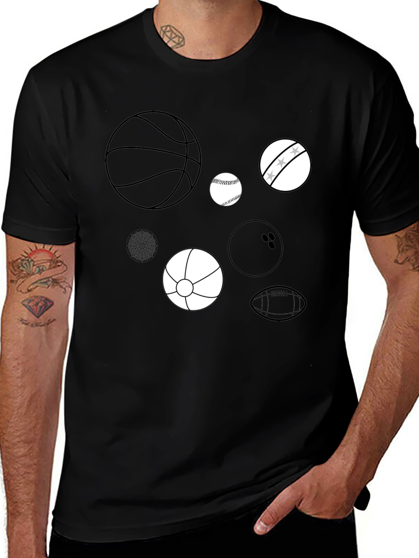Variant 12 of Sports Balls Graphic Print Black T-Shirt