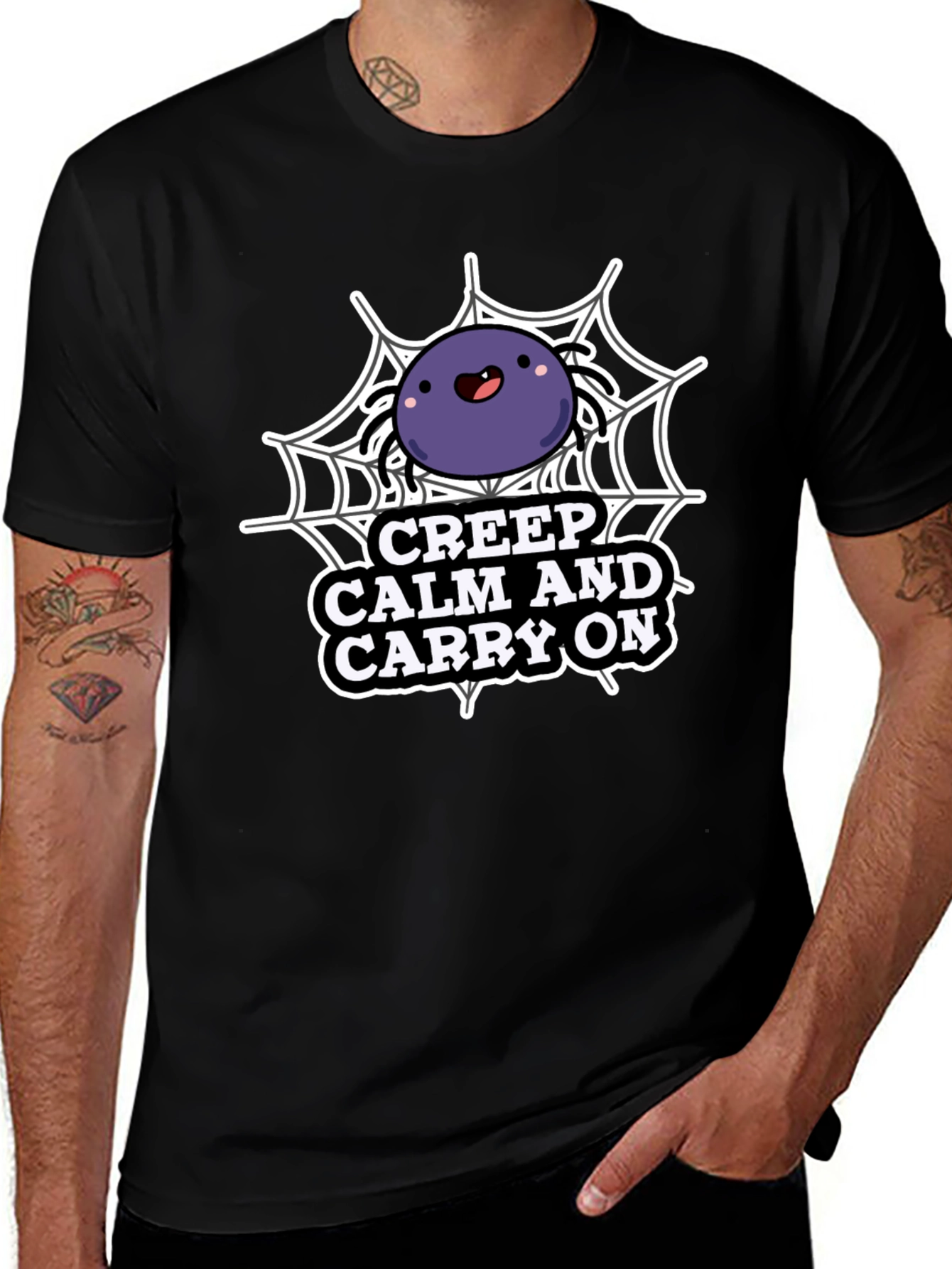 Variant 7 of Creep Calm Carry On T-Shirt - Funny Spider Web Design