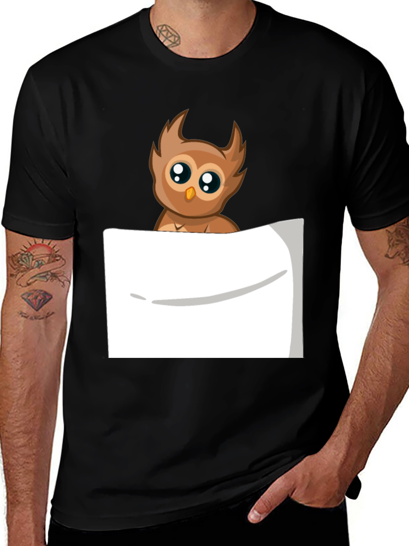 Variant 15 of Owl Pocket Print Tee - Soft Cotton Blend