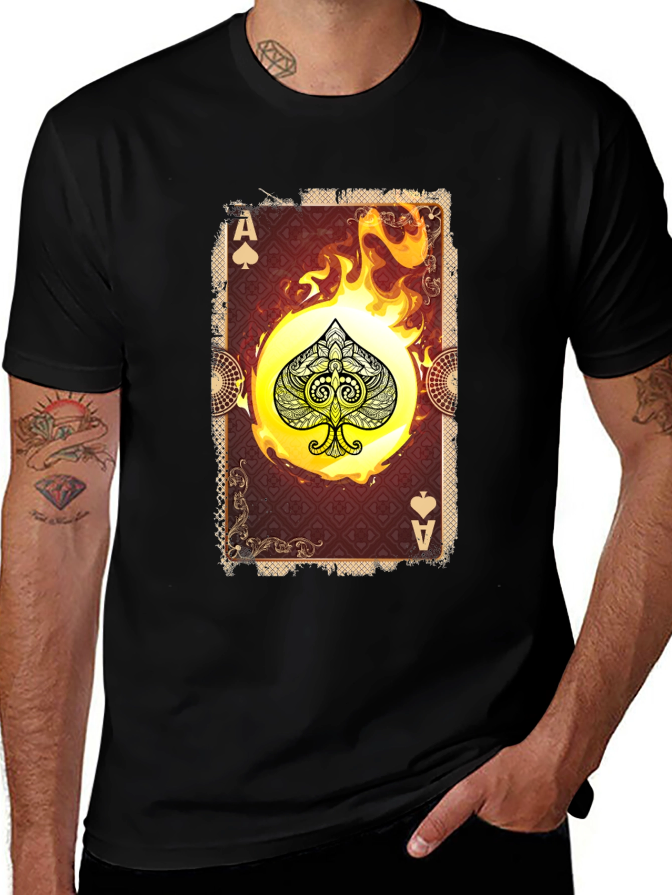 Variant 19 of Ace of Spades Graphic T-Shirt - Burning Card Design