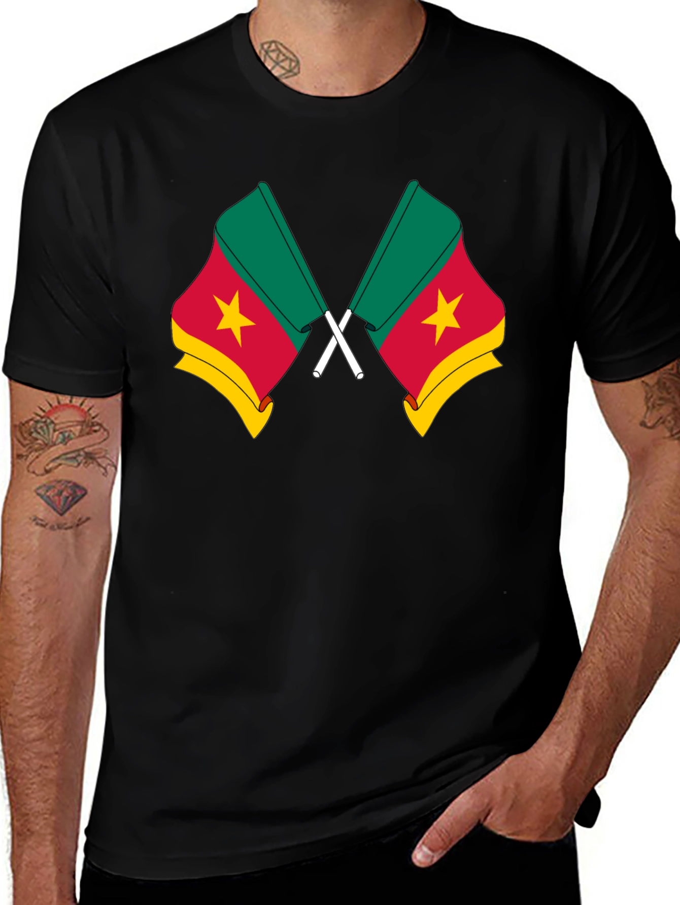 Variant 6 of Cameroon Flag T-Shirt - Black Cotton Tee