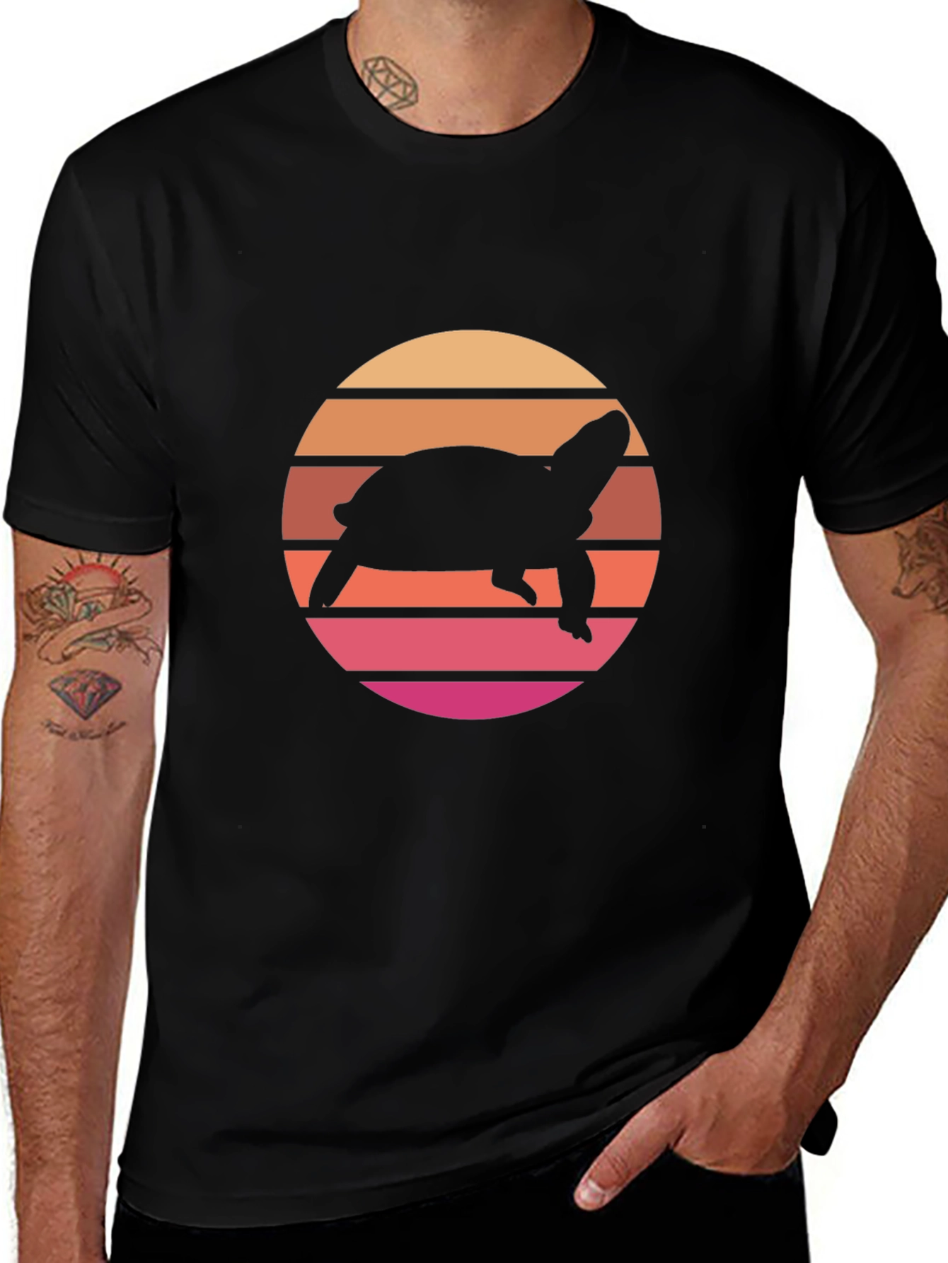 Variant 19 of Retro Turtle Sunset Graphic Tee - Cool Comfort