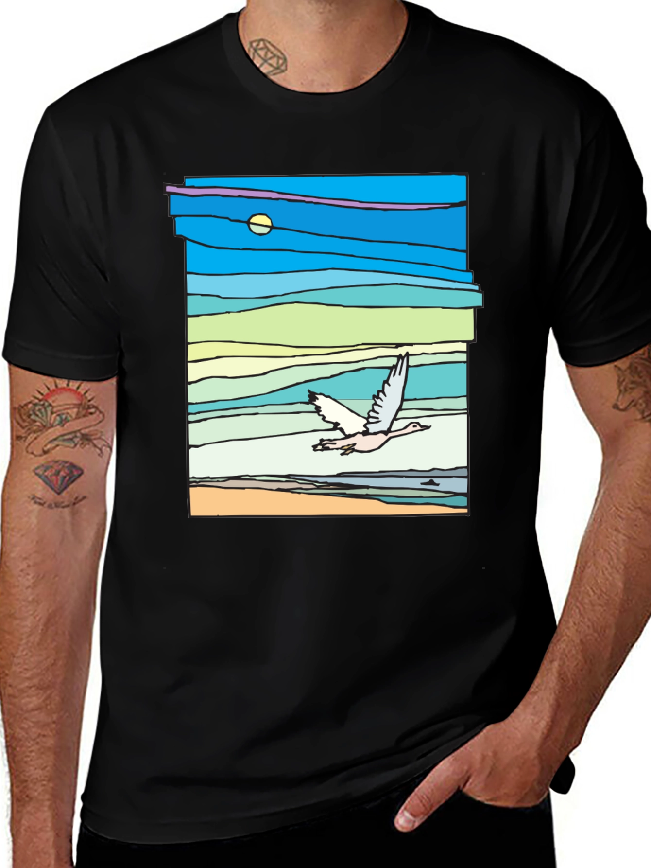 Variant 26 of Abstract Bird Graphic Tee - Black Cotton T-Shirt