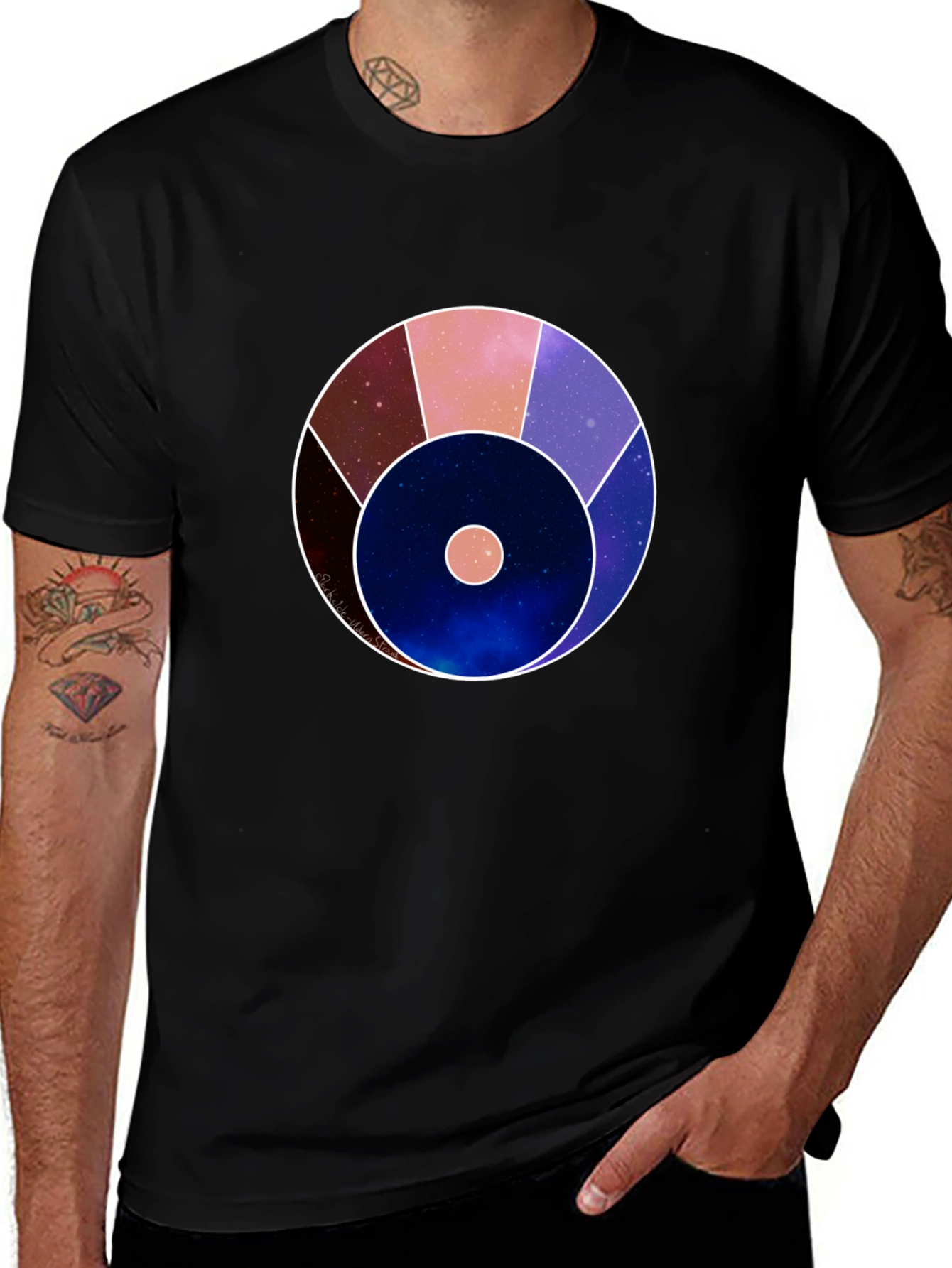 Variant 27 of Cosmic Wheel Graphic Black T-Shirt