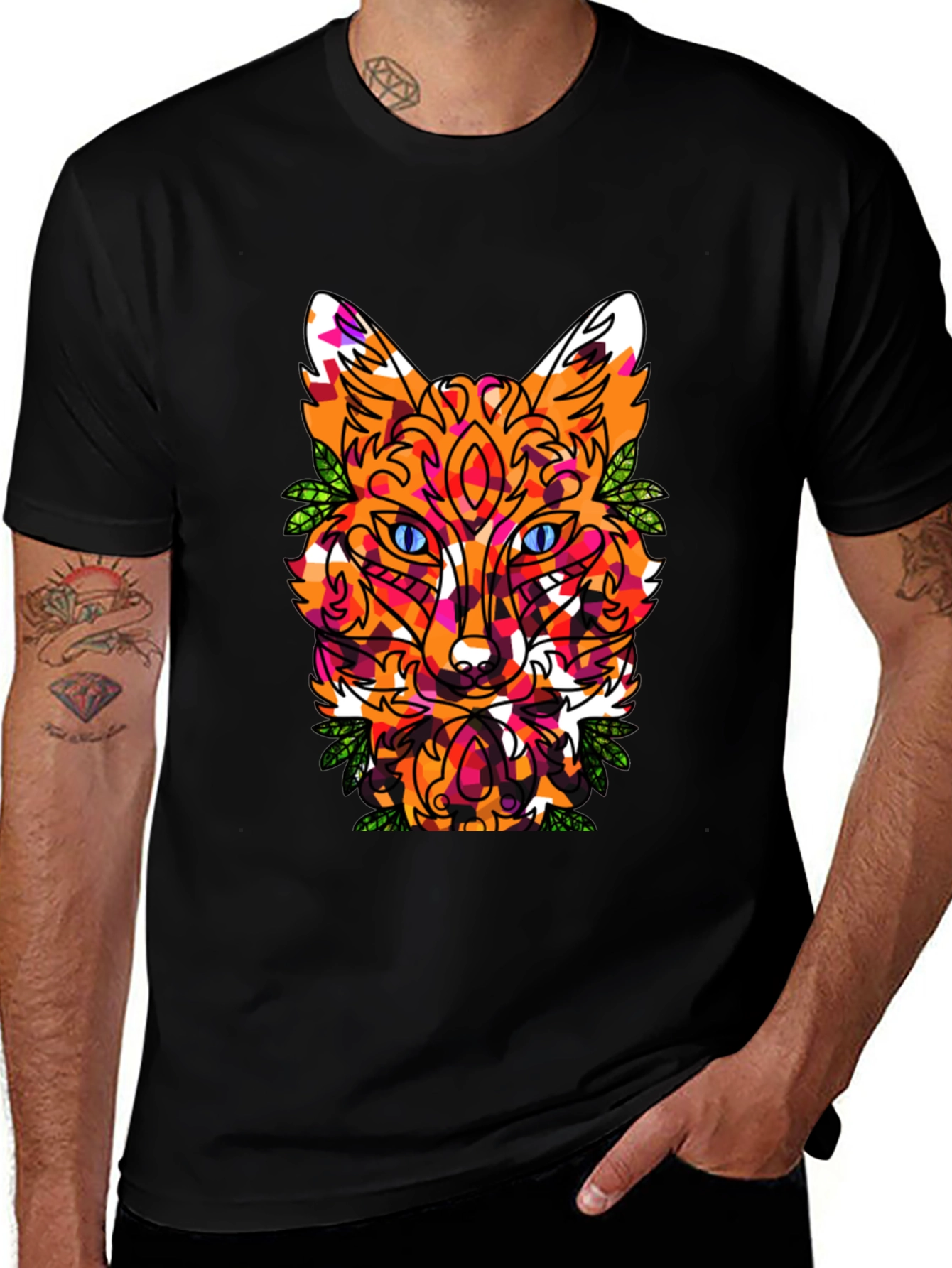 Variant 26 of Geometric Fox Head Graphic Print Crew Neck T-Shirt