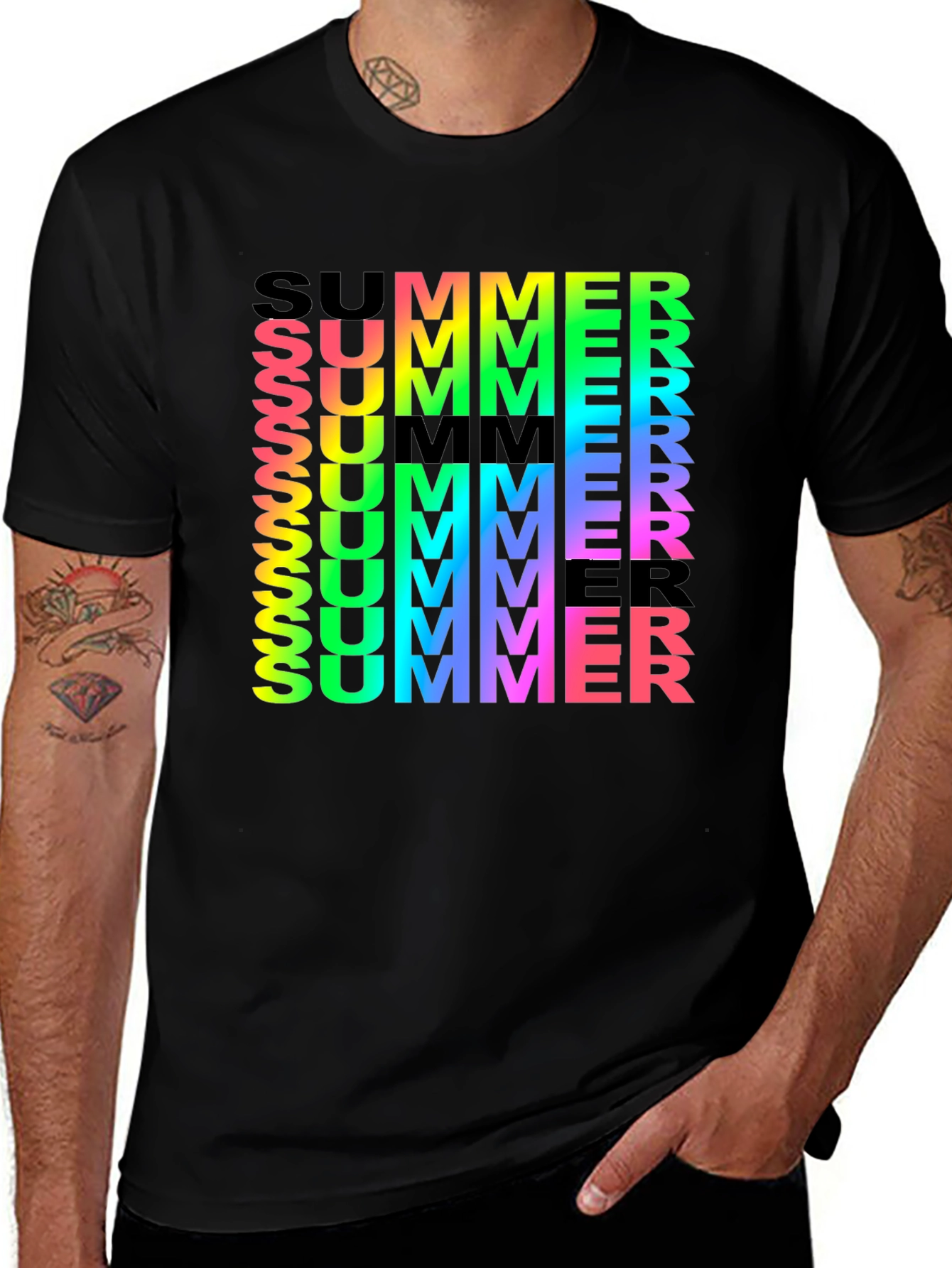 Variant 14 of Summer Rainbow Graphic Black T-Shirt