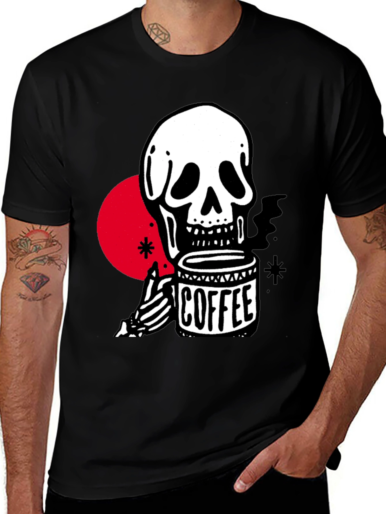Variant 29 of Coffee Skull Graphic T-Shirt - Trendy Skeleton Tee