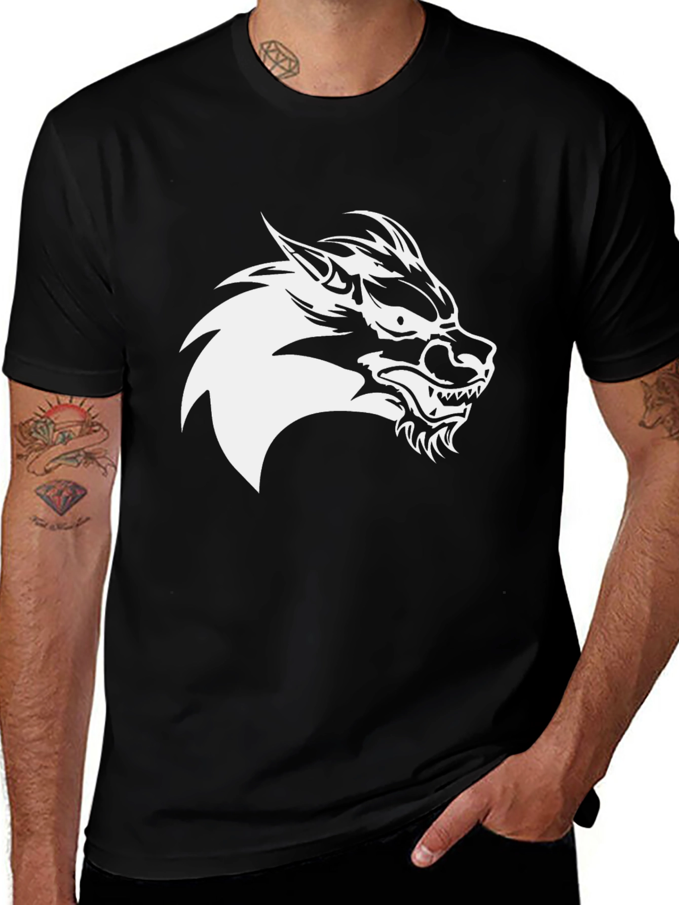 Variant 10 of Men's Black T-Shirt with Fierce Dragon Graphic