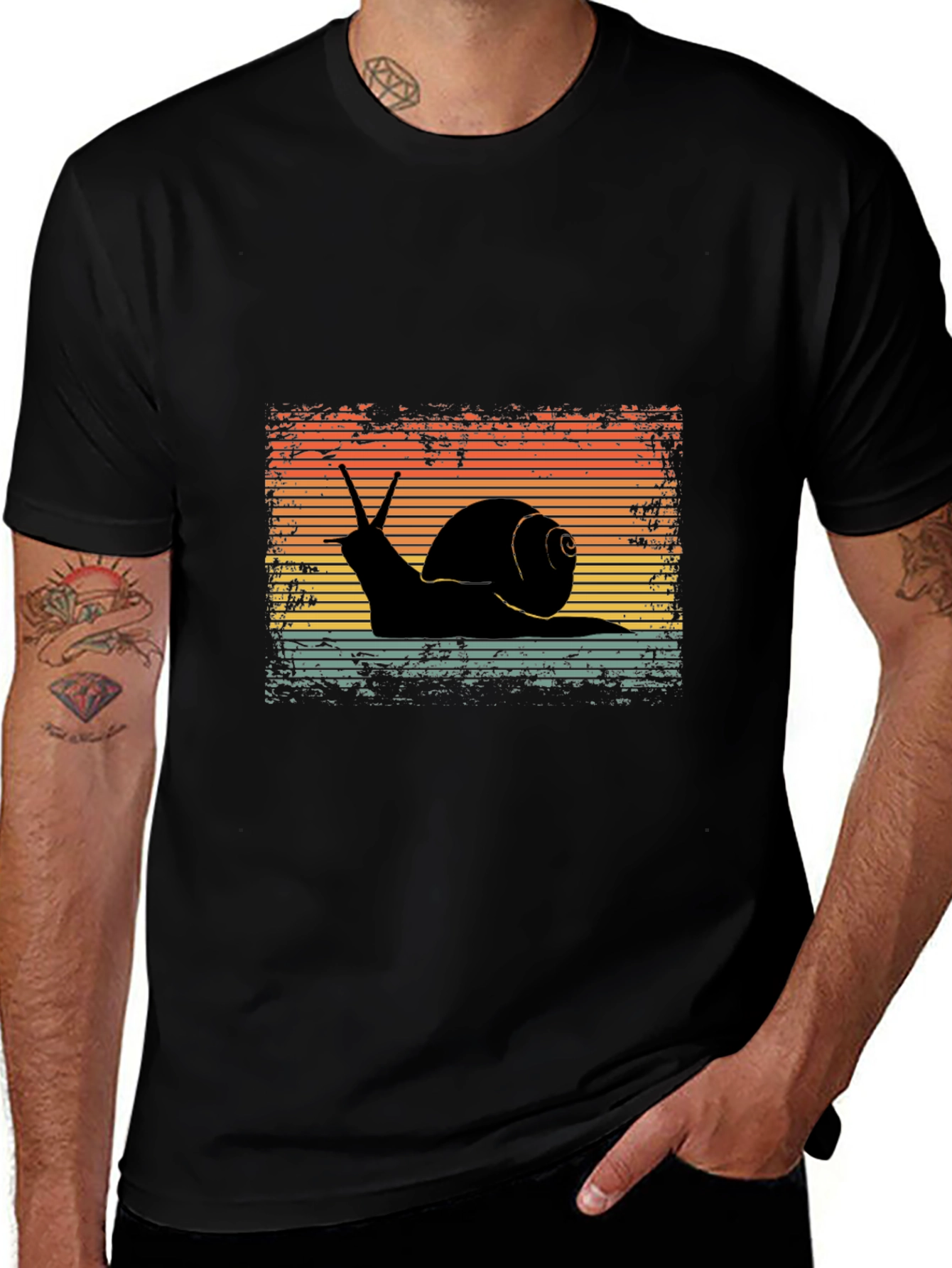 Variant 27 of Retro Snail Graphic Tee - Vintage Style Black T-Shirt