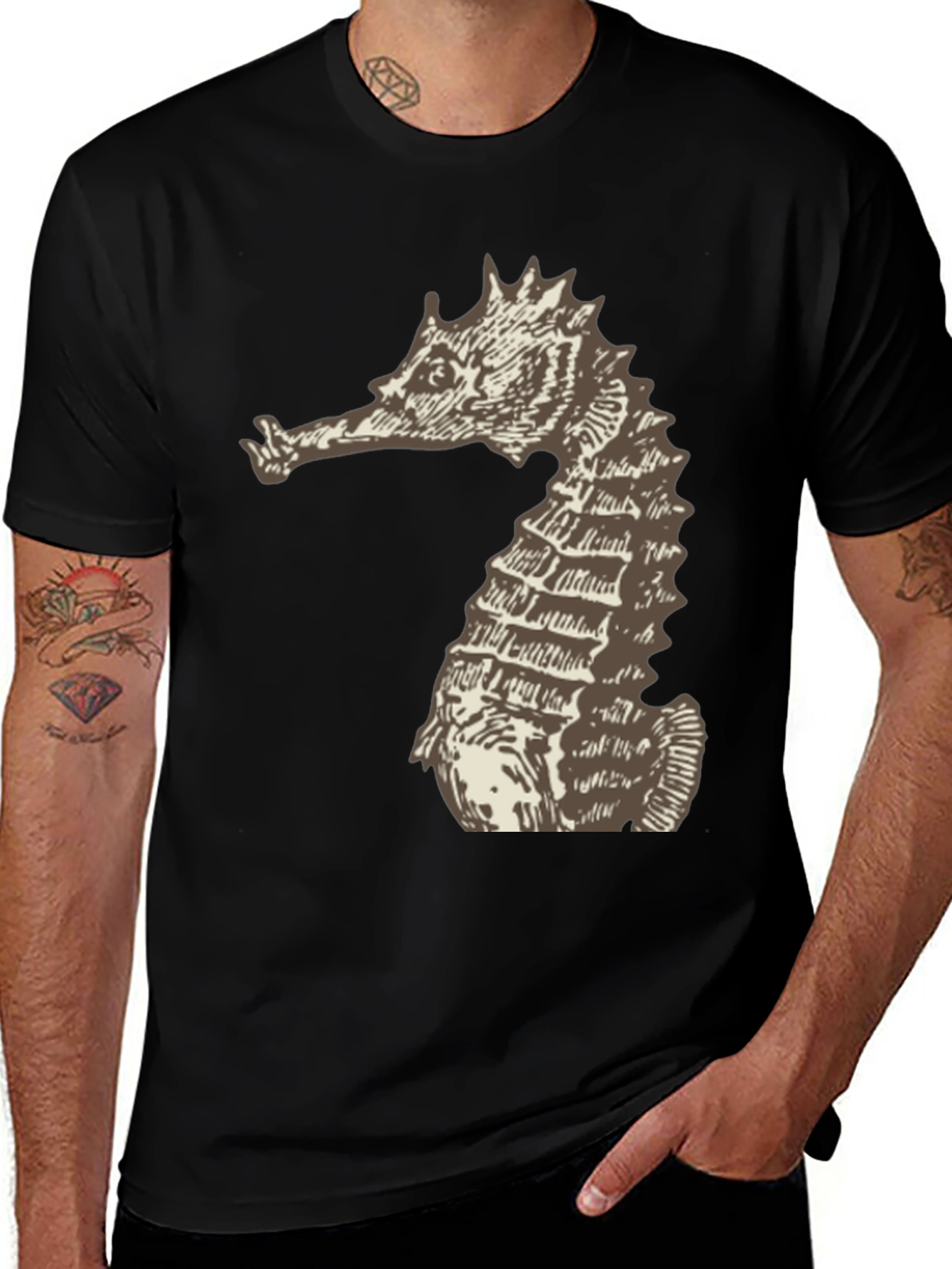 Variant 7 of Seahorse Graphic Tee - Unisex Black T-Shirt