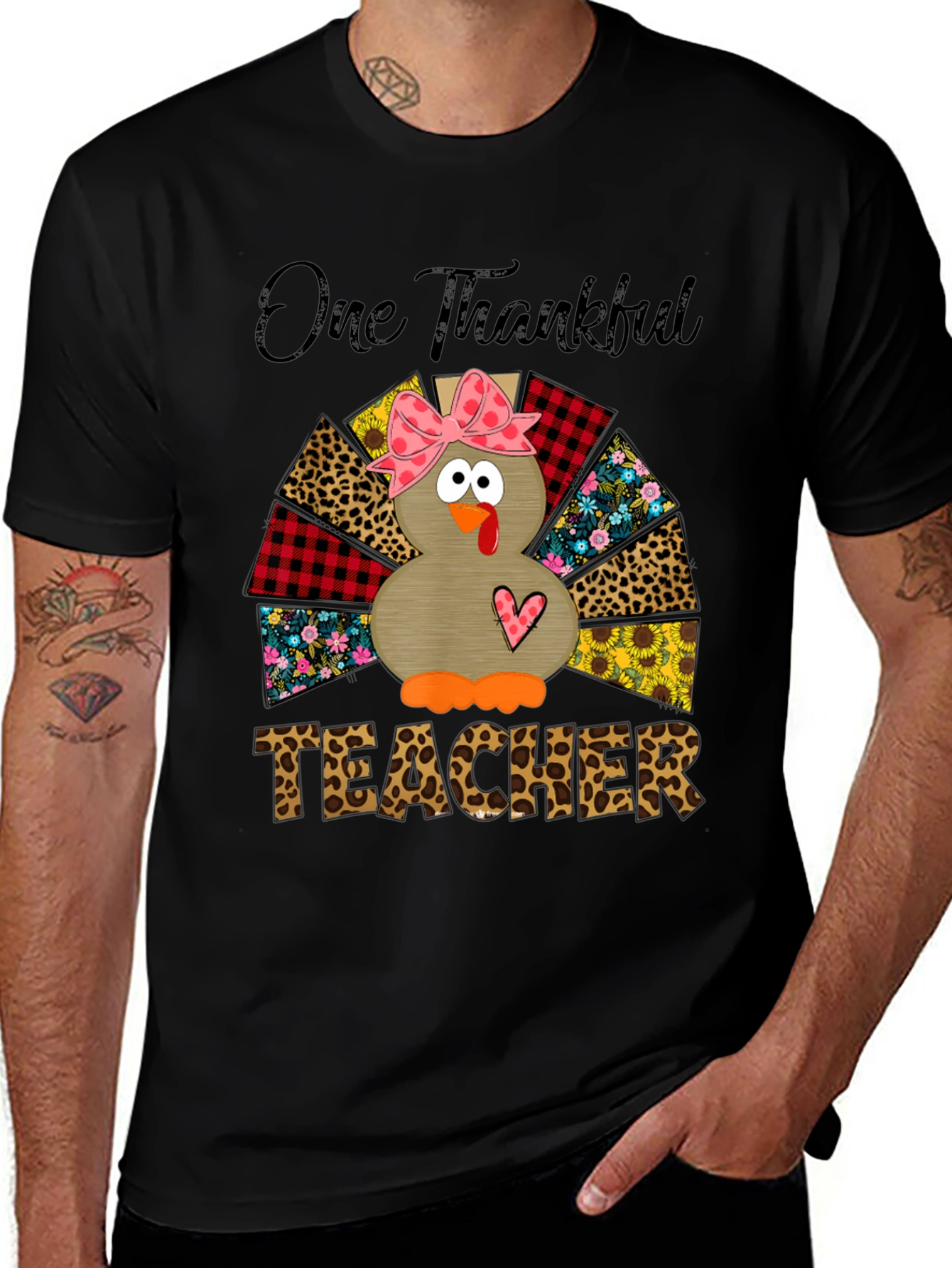 One Thankful Teacher Turkey Graphic T-Shirt
