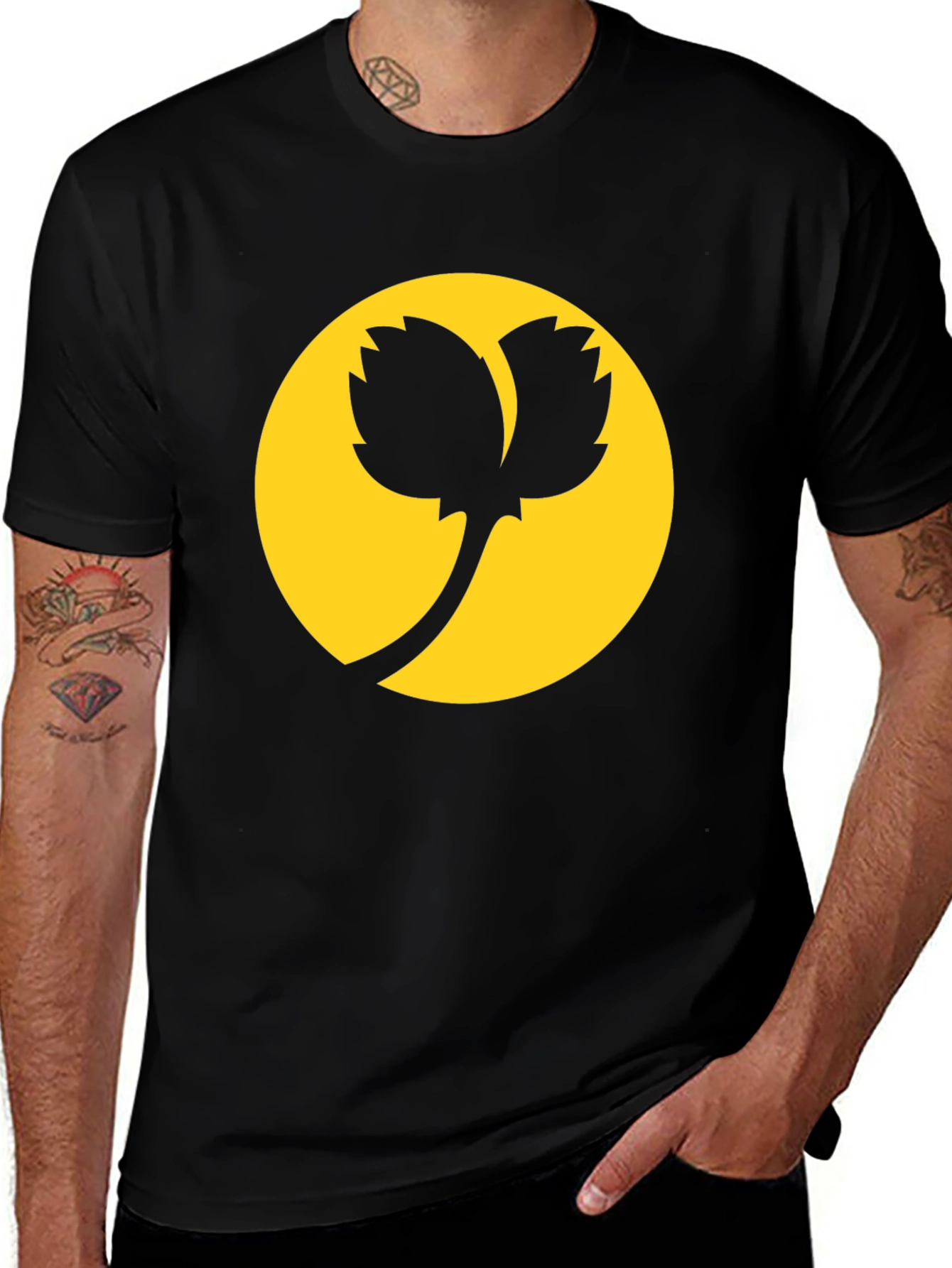 Variant 13 of Black T-Shirt with Abstract Plant Design