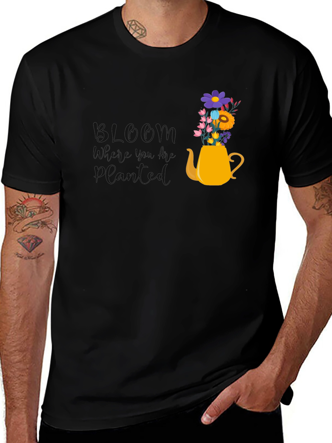 Variant 4 of Floral Teapot Graphic Tee - Black Cotton Blend