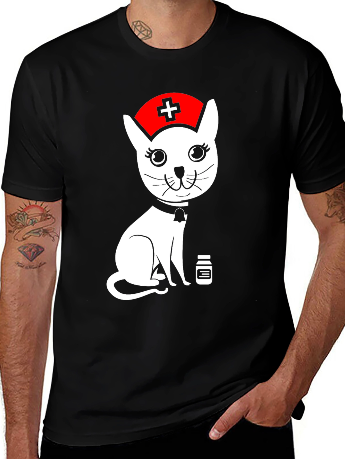 Variant 14 of Nurse Cat Graphic T-Shirt - Unisex Black Tee