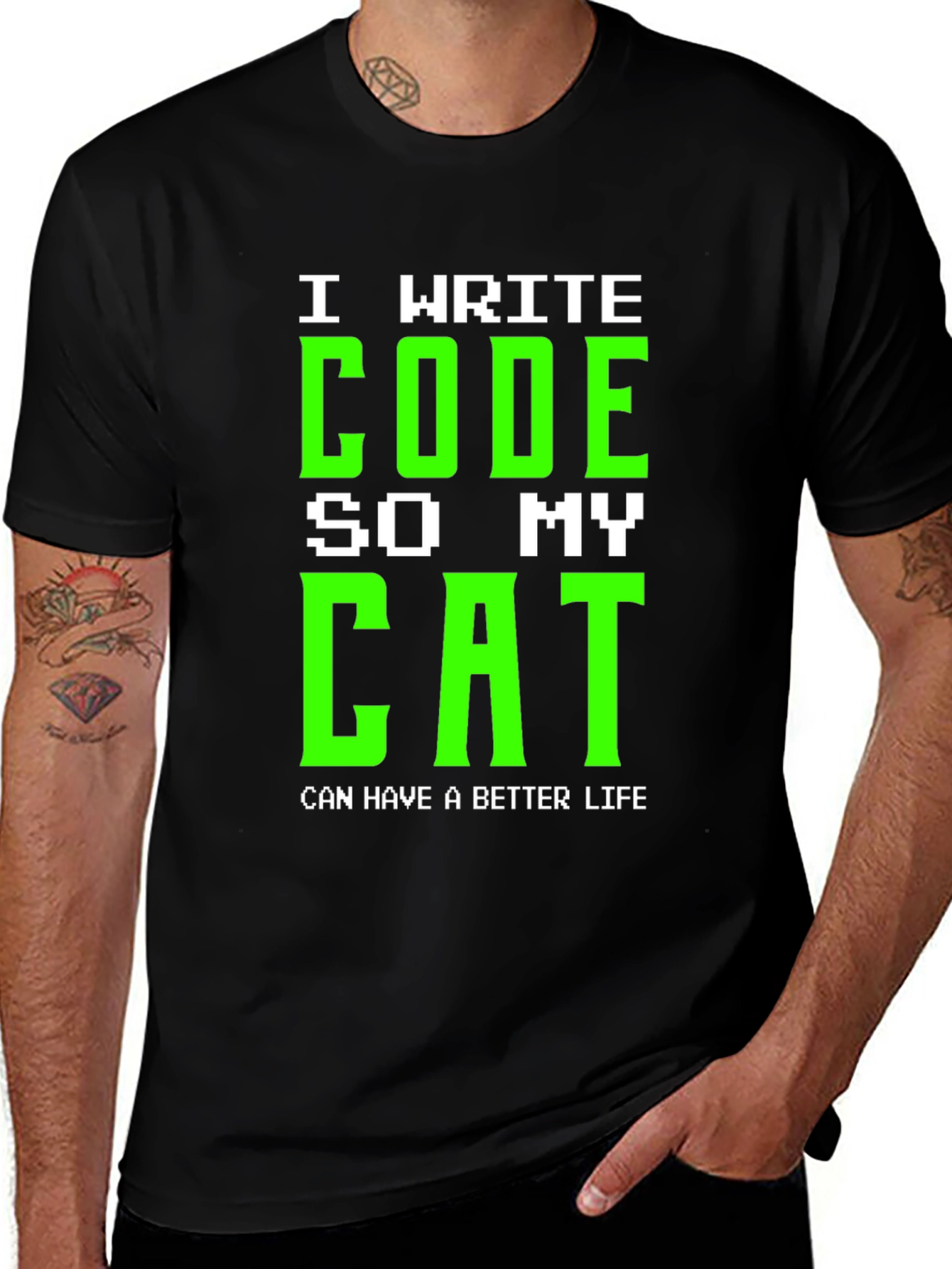 Variant 6 of I Write Code So My Cat Black T-Shirt