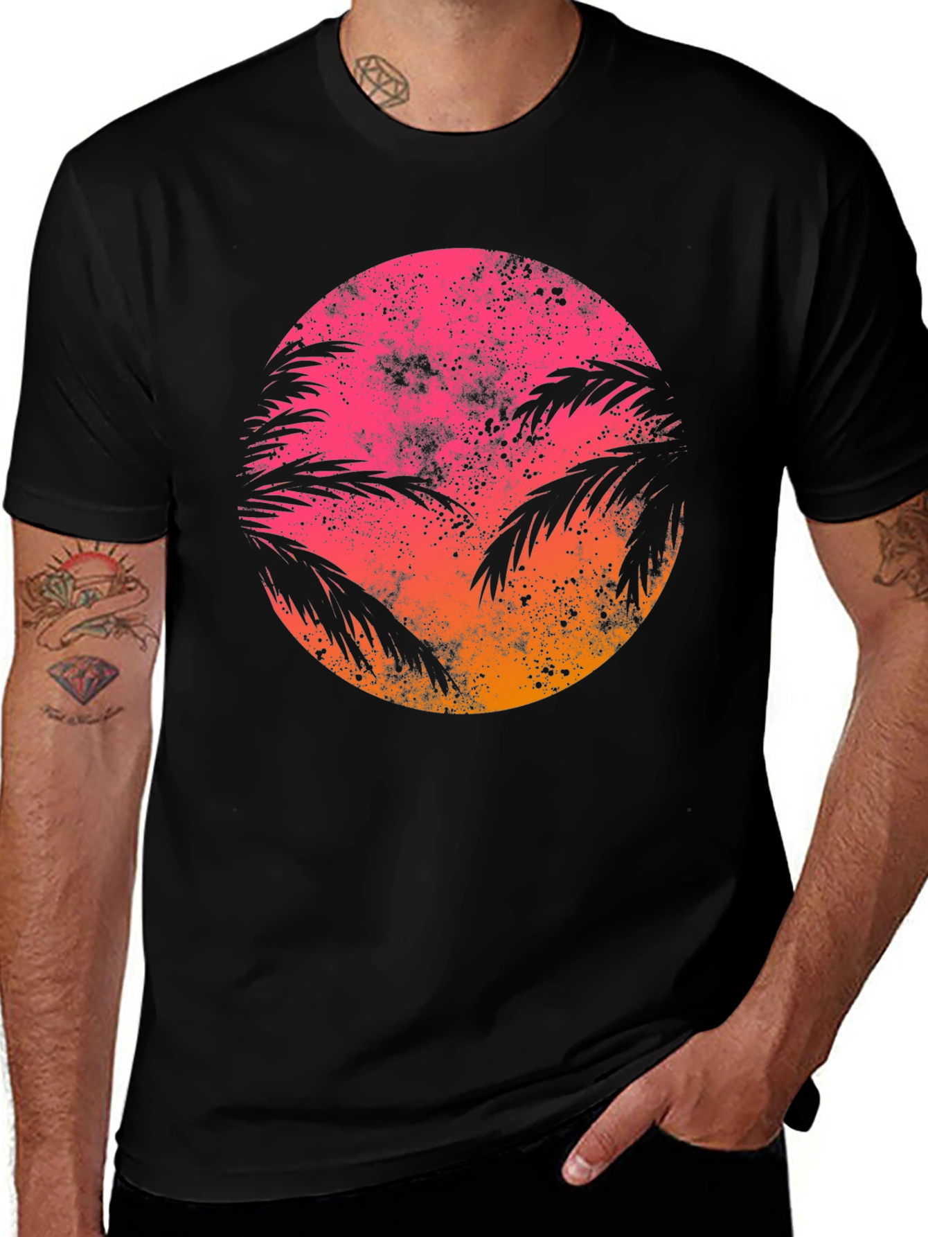 Variant 17 of Sunset Palms Graphic Tee - Retro Style