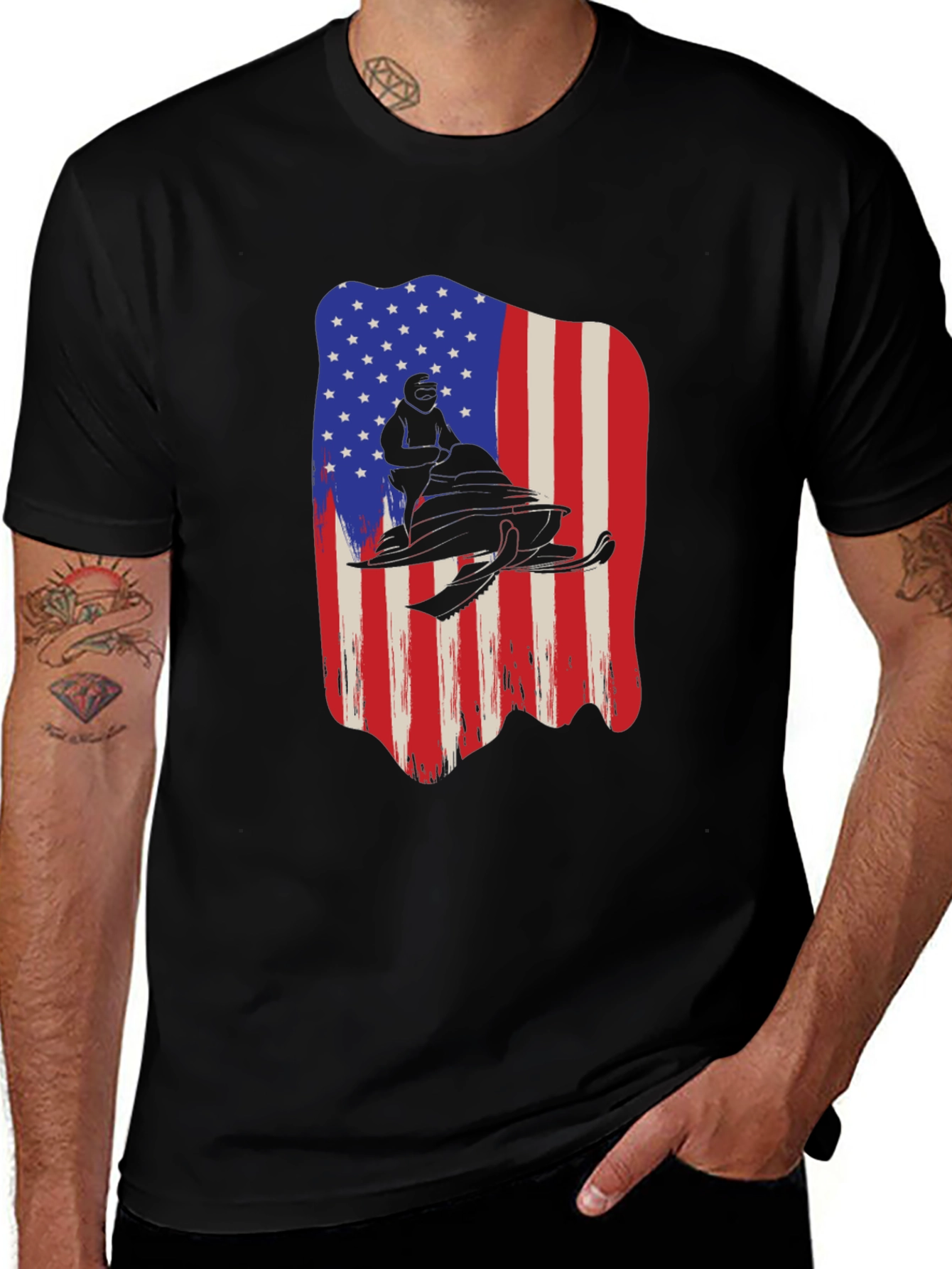 Variant 10 of American Flag Snowmobile T-Shirt - Patriotic USA Winter Sport Tee