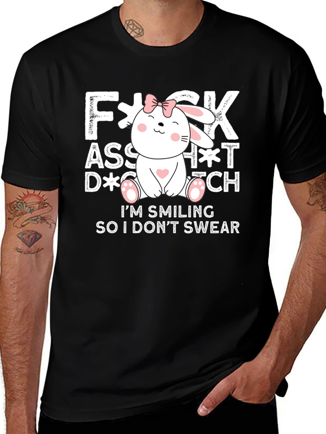 Variant 6 of Funny Bunny Graphic T-Shirt - I'm Smiling So I Don't Swear