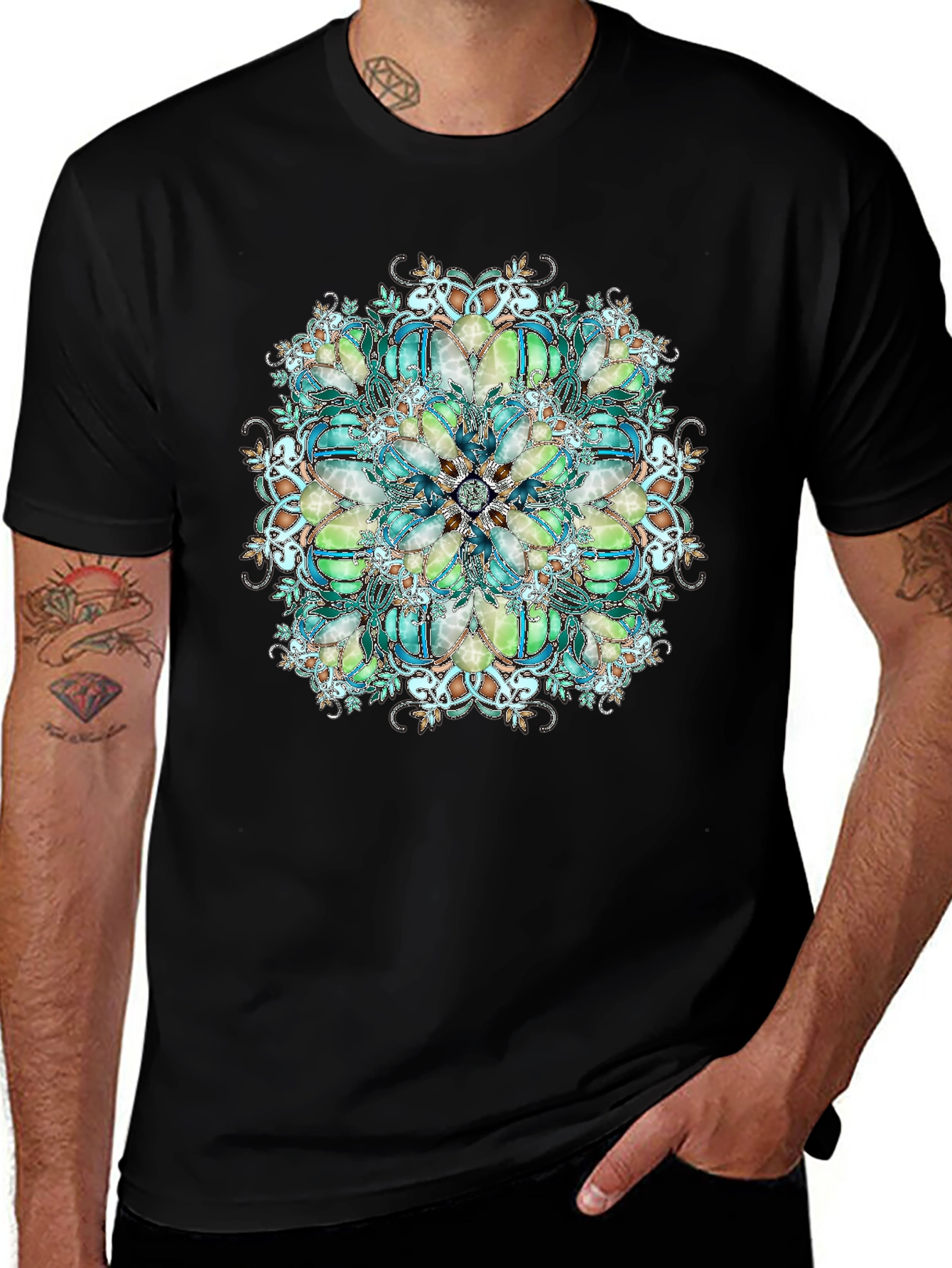 Variant 11 of Mandala Beetle Print Black T-Shirt