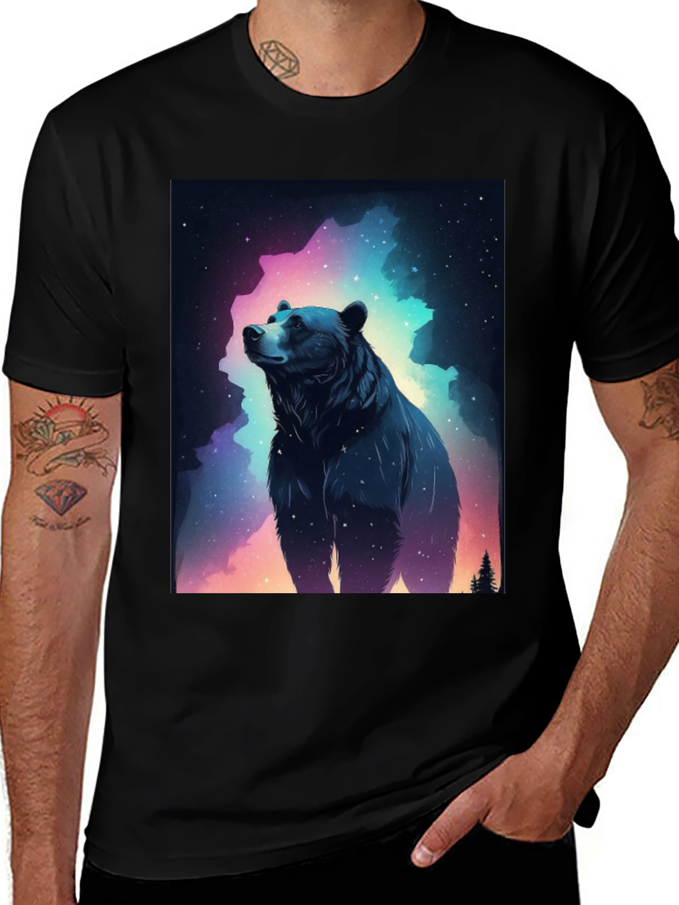 Cosmic Bear Graphic Tee - Men's Black T-Shirt